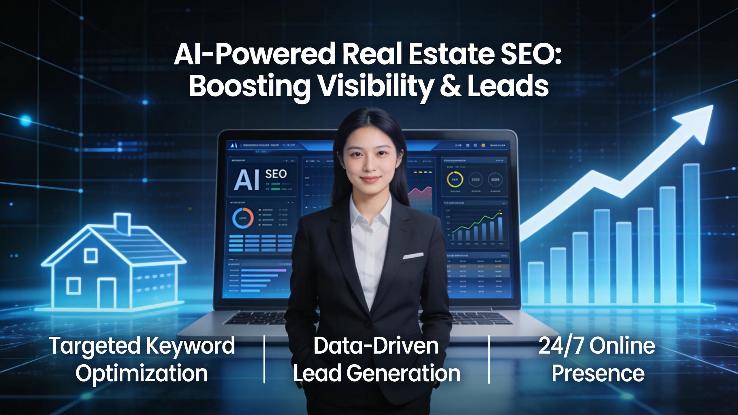 Real estate agent utilizing AI SEO for enhanced visibility and lead generation