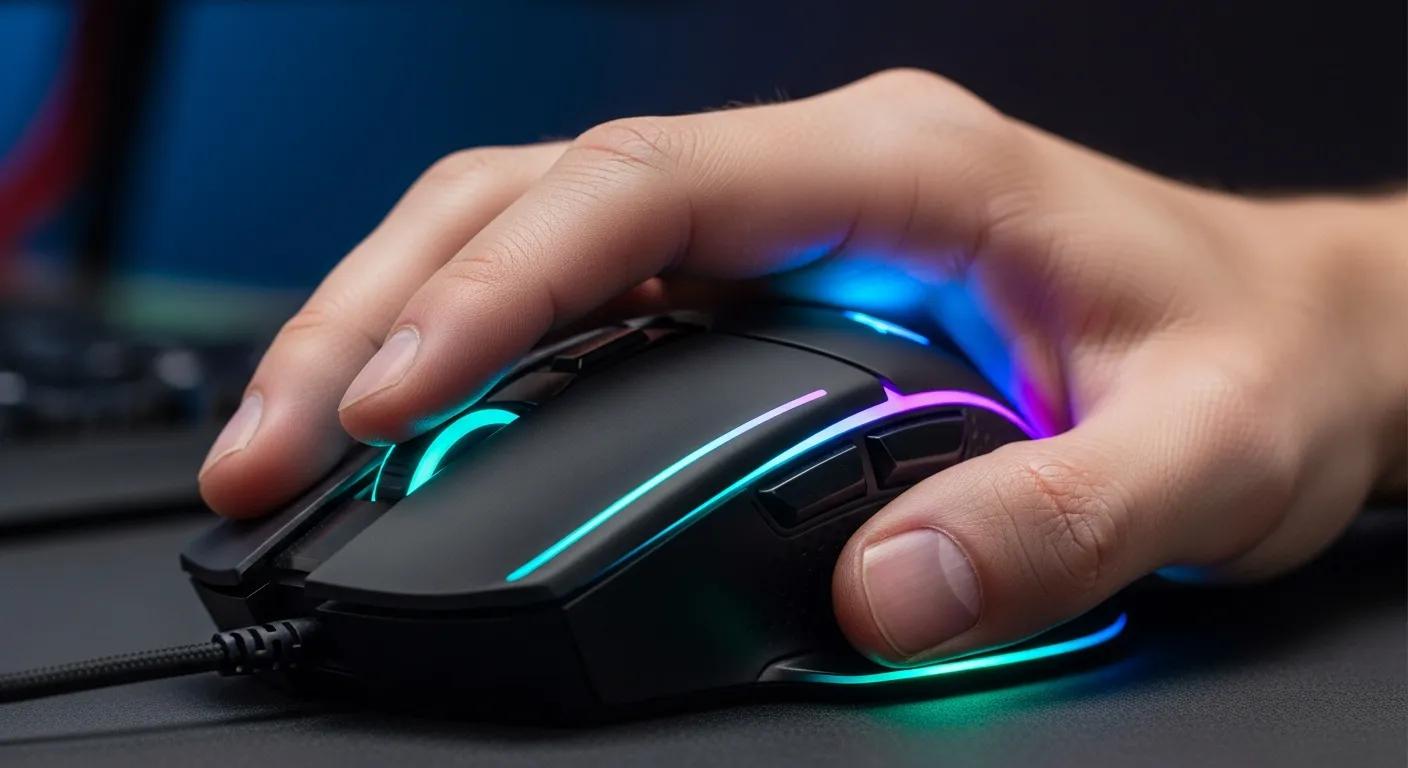 Gamer using a high-performance gaming mouse with adjustable DPI settings