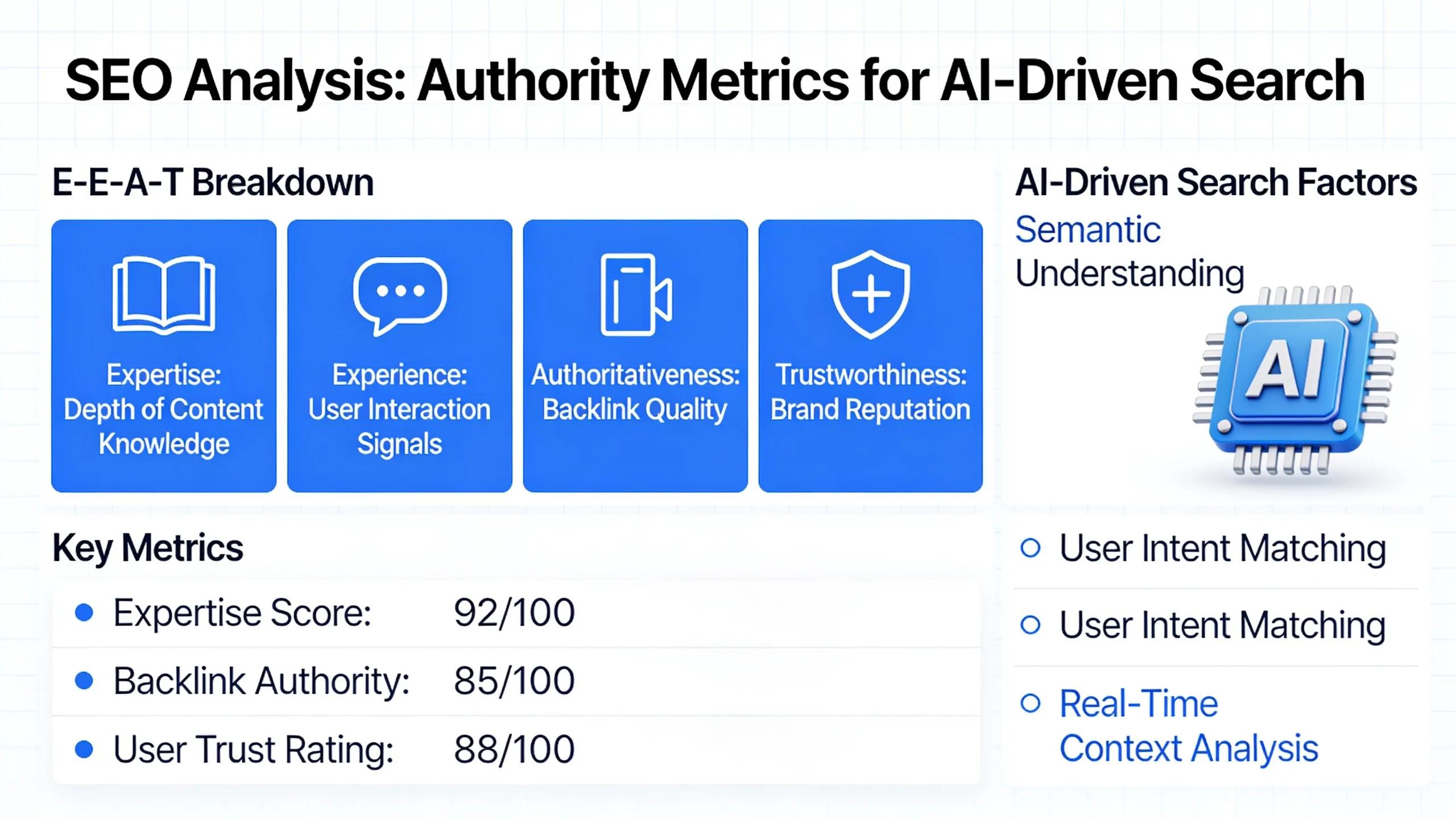 SEO analysis with focus on authority metrics like E-E-A-T for AI-driven search