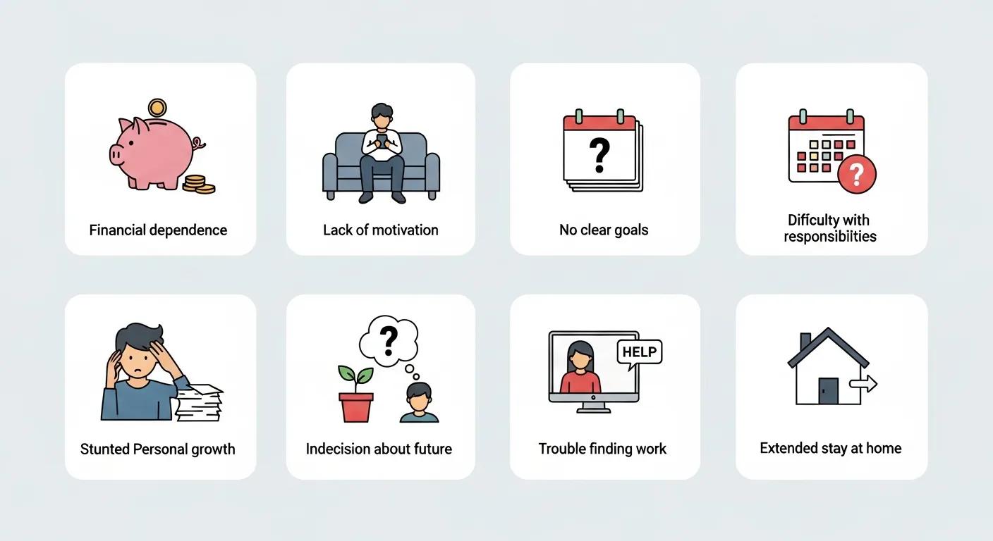 A visual checklist of common signs that a young adult may be struggling to launch