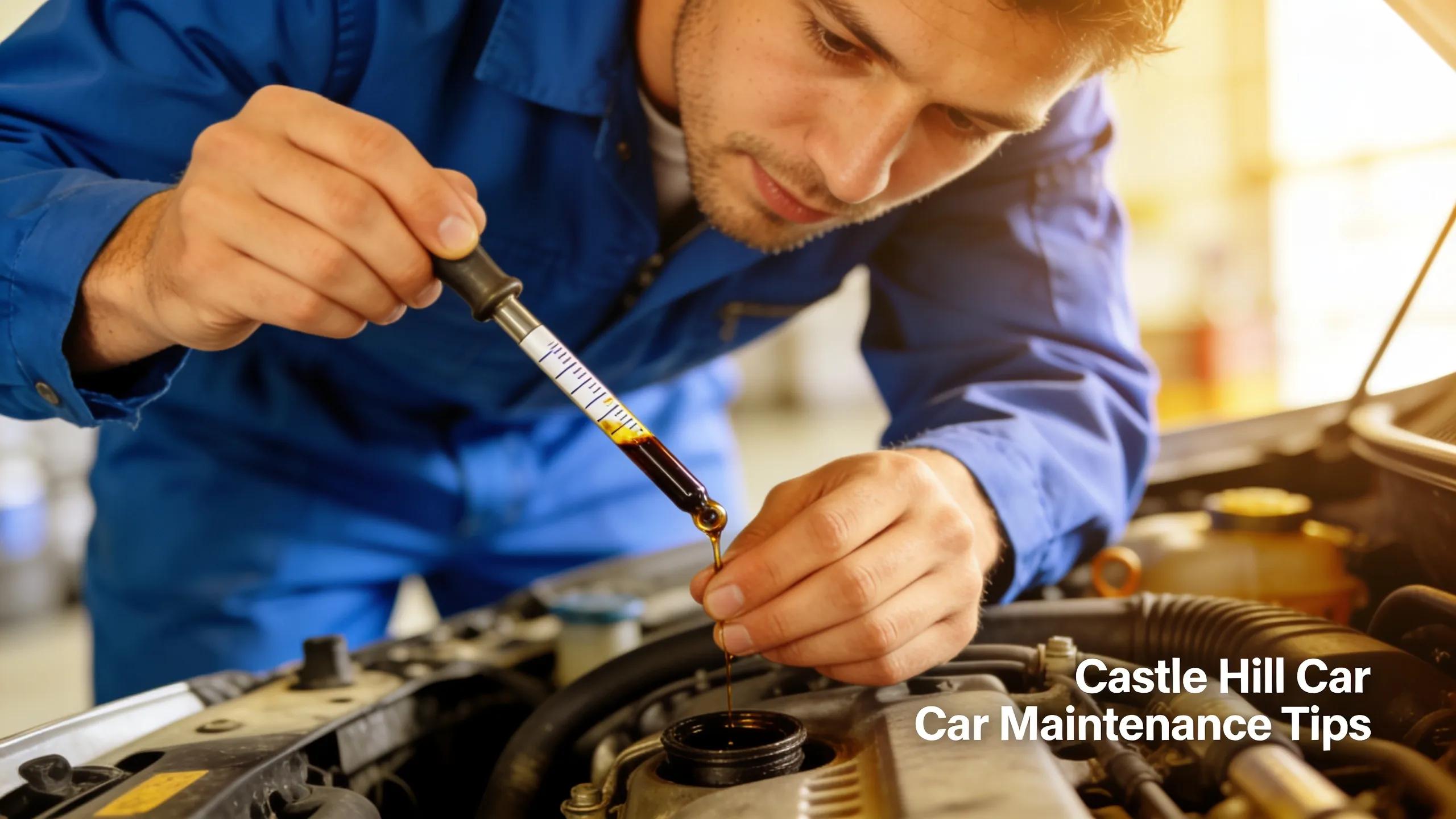 Mechanic checking oil level in a car, demonstrating essential maintenance tips for vehicle owners