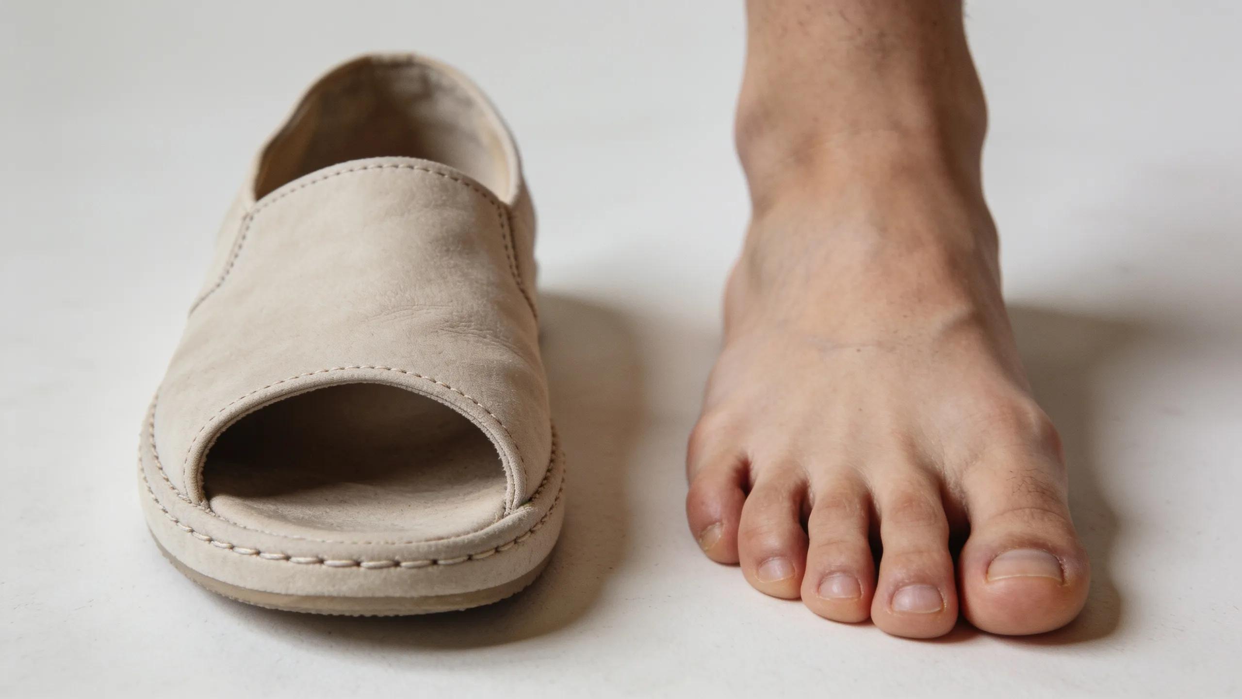 Close-up of a shoe with a wide toe box accommodating natural toe movement
