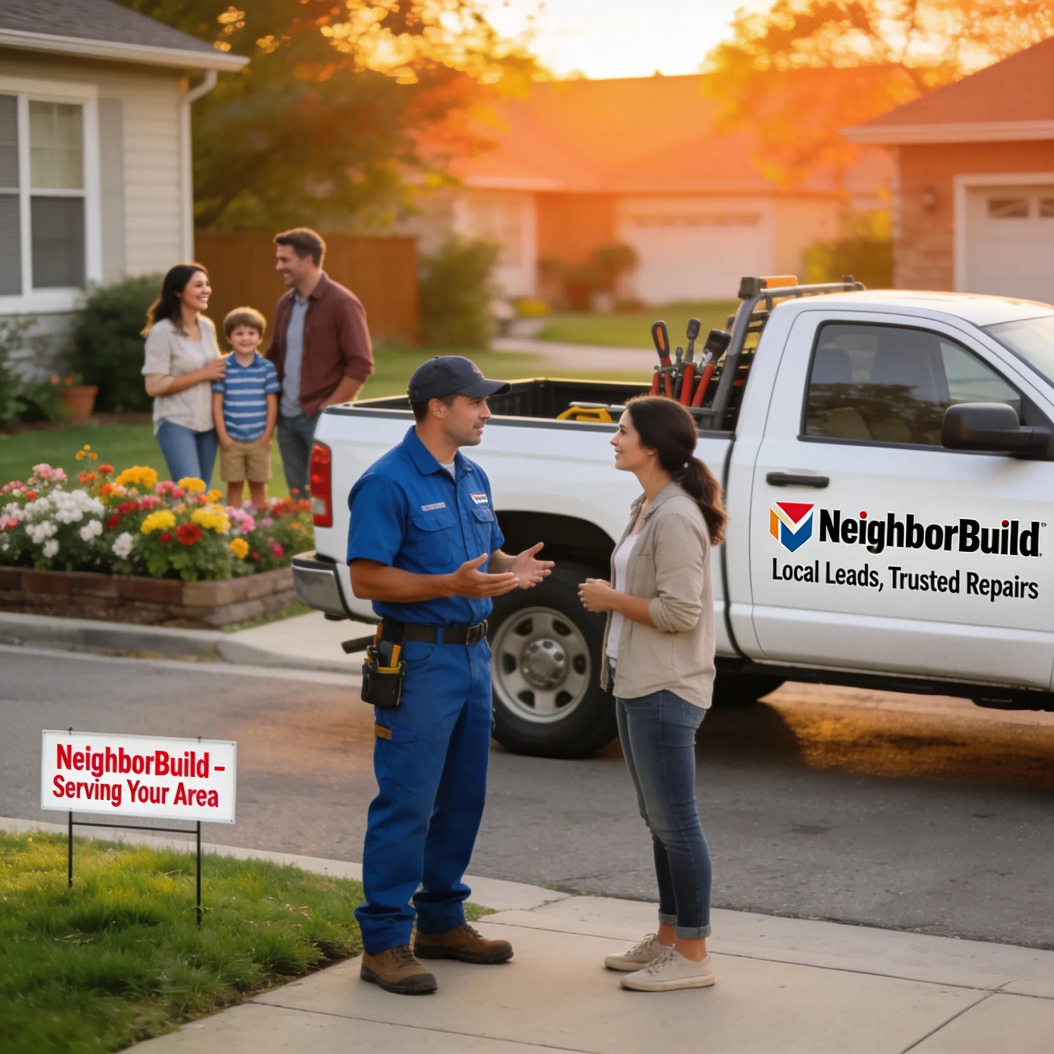 Local contractor strategizing with a customer in a neighborhood setting