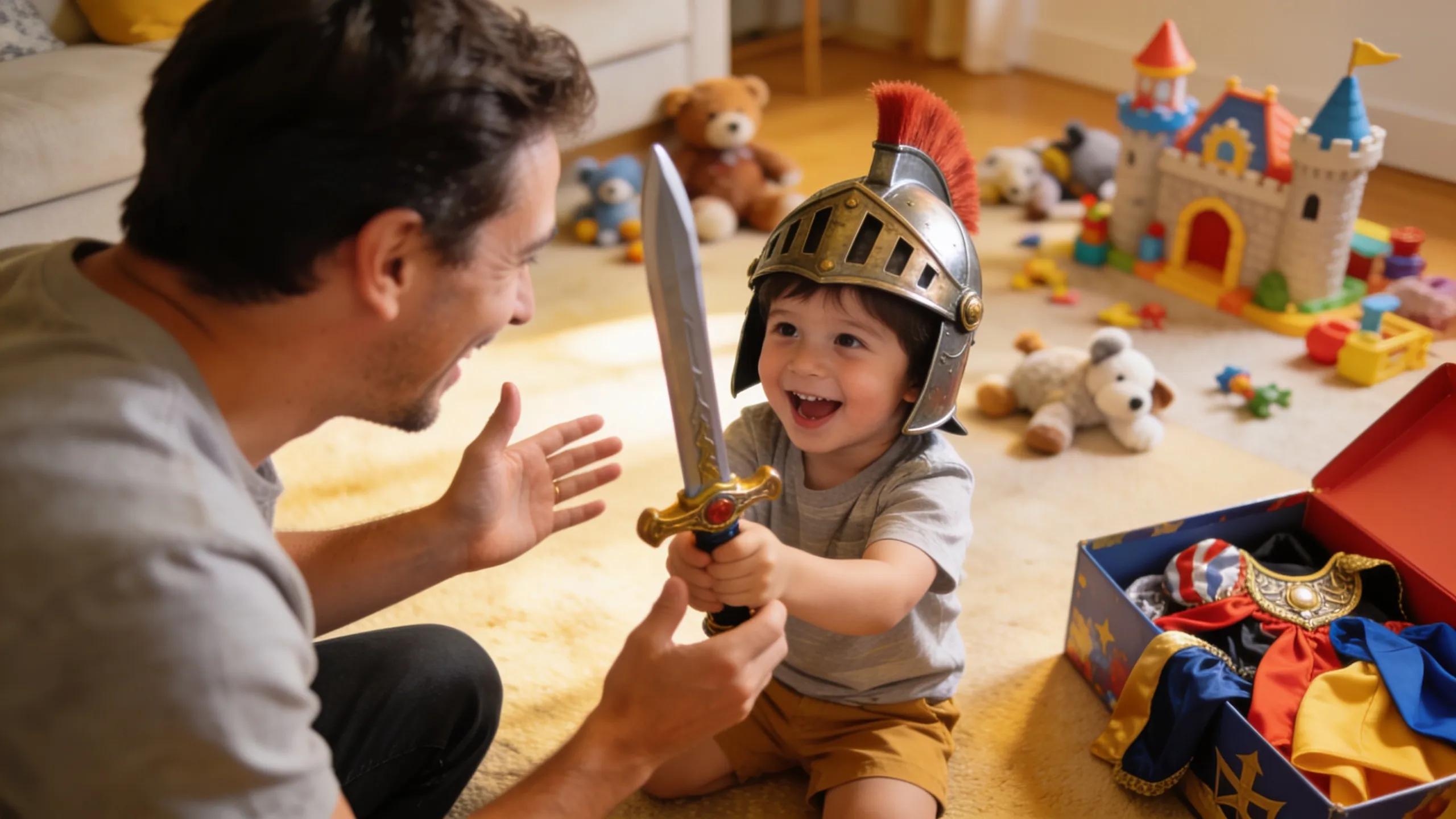 Parent and child engaging in role-playing at home, emphasizing the importance of parental involvement in social development Parent and child engaging in role-playing at home, emphasizing the importance of parental involvement in social development