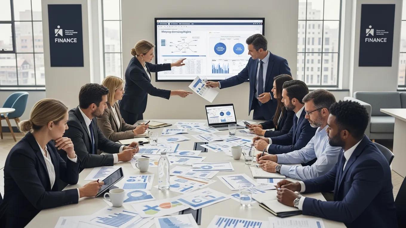 Financial professionals analyzing mortgage servicing rights in a collaborative workspace