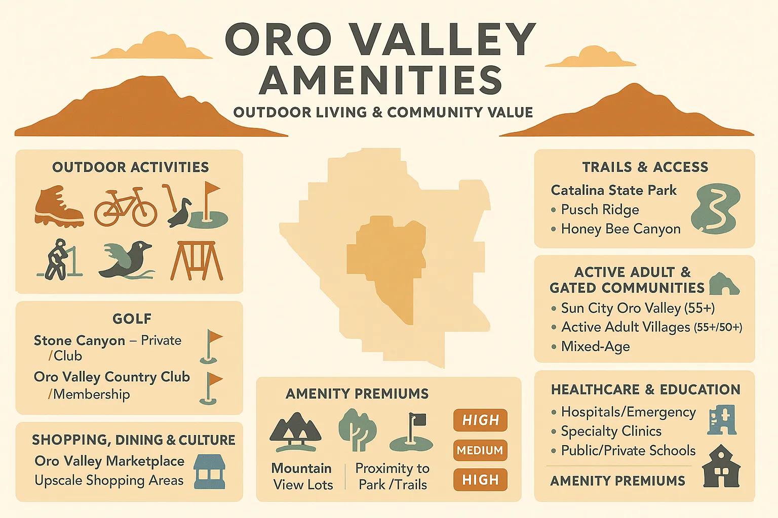 Panoramic view of Oro Valley, Arizona, with mountains and desert scenery