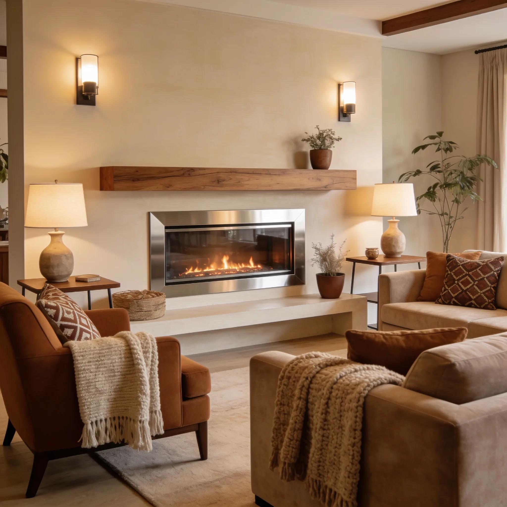 Modern gas fireplace in a cozy living room setting with inviting decor