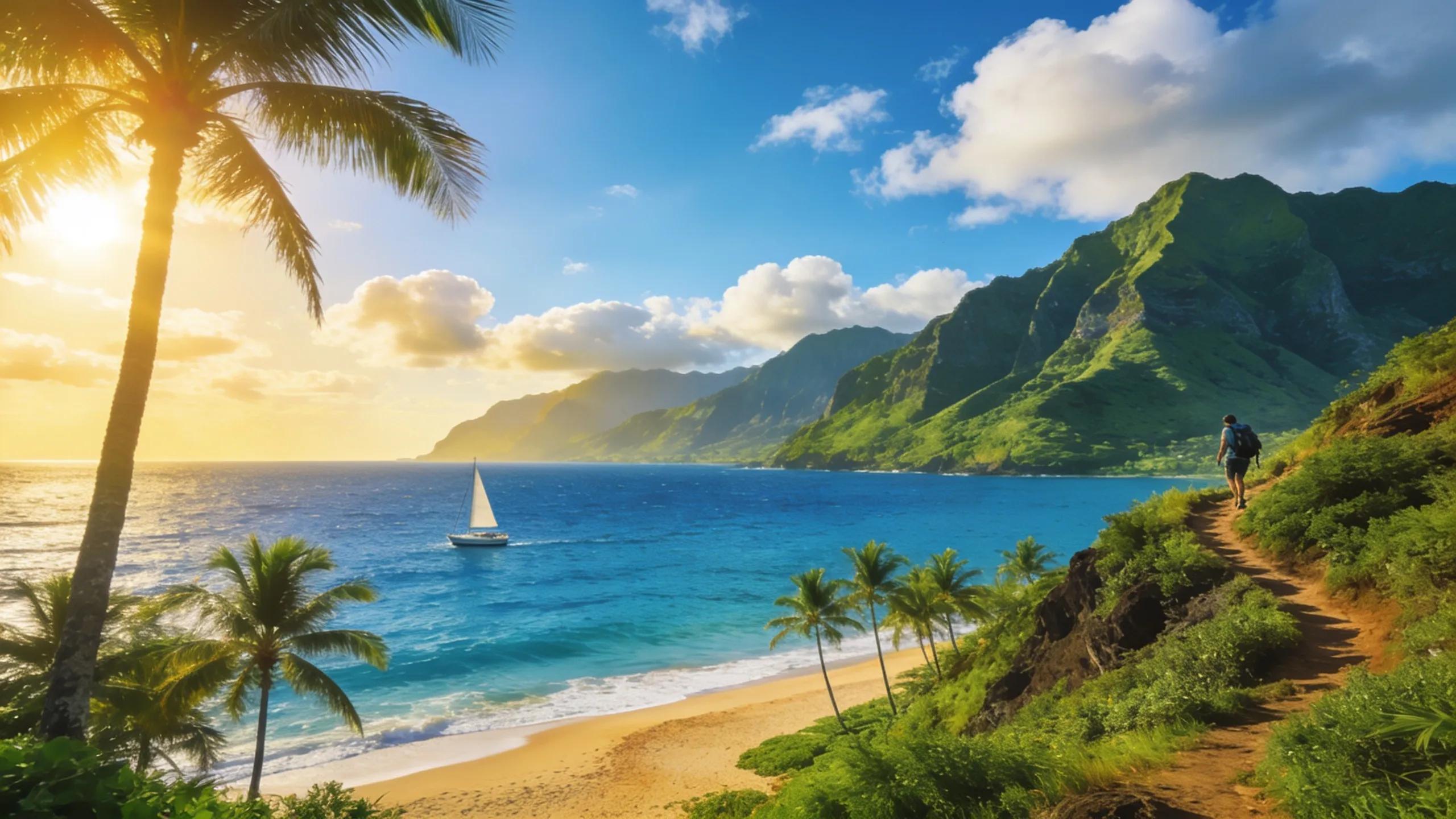 Stunning tropical landscape of Hawaii highlighting lush mountains and the ocean, evoking paradise imagery