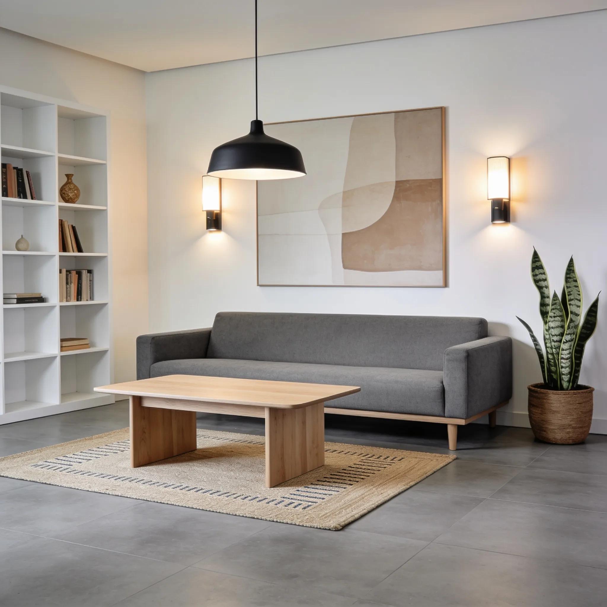 Modern living room with grey flooring and stylish furnishings