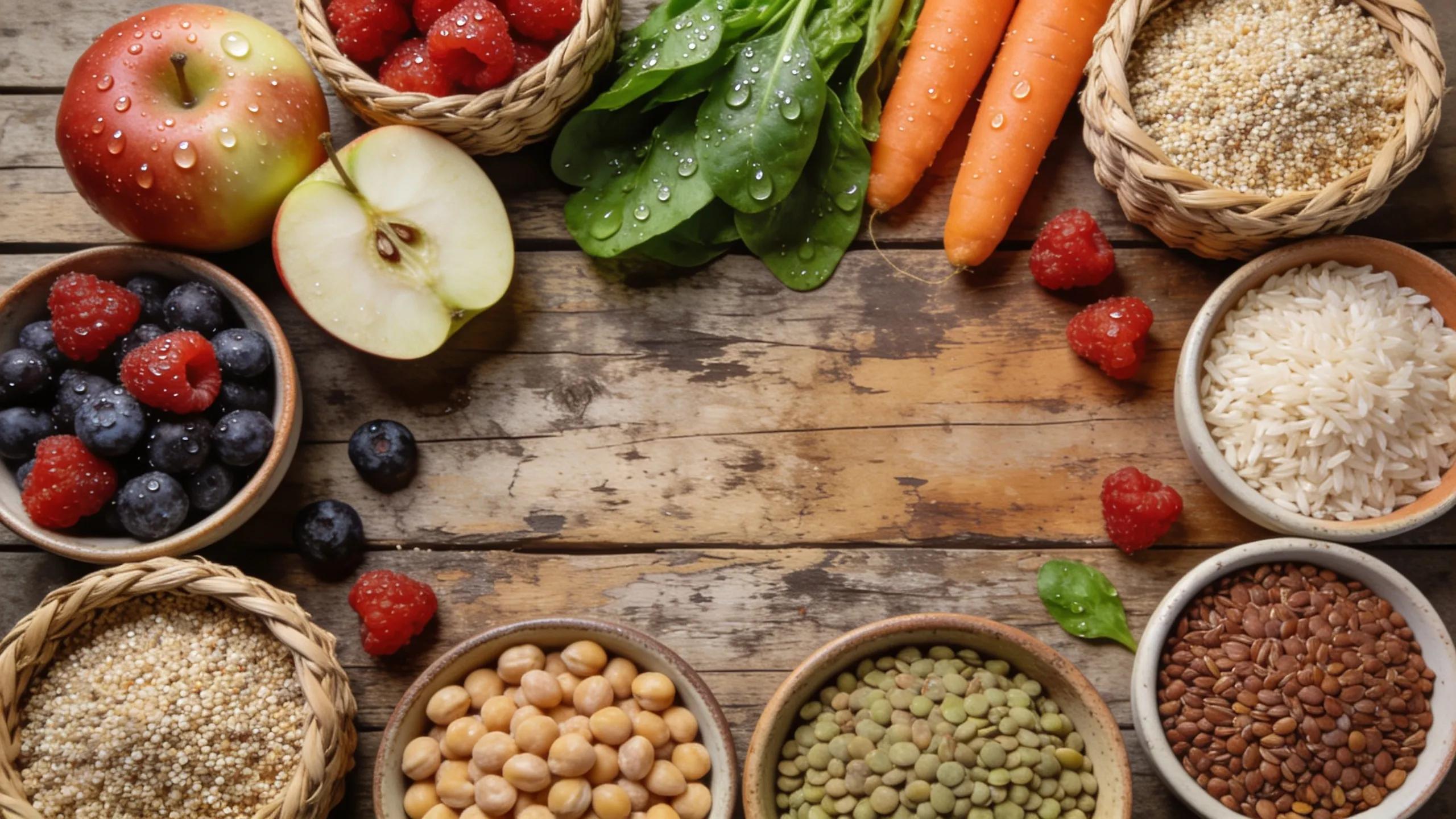 Vibrant spread of plant-based foods highlighting the benefits of a sustainable diet