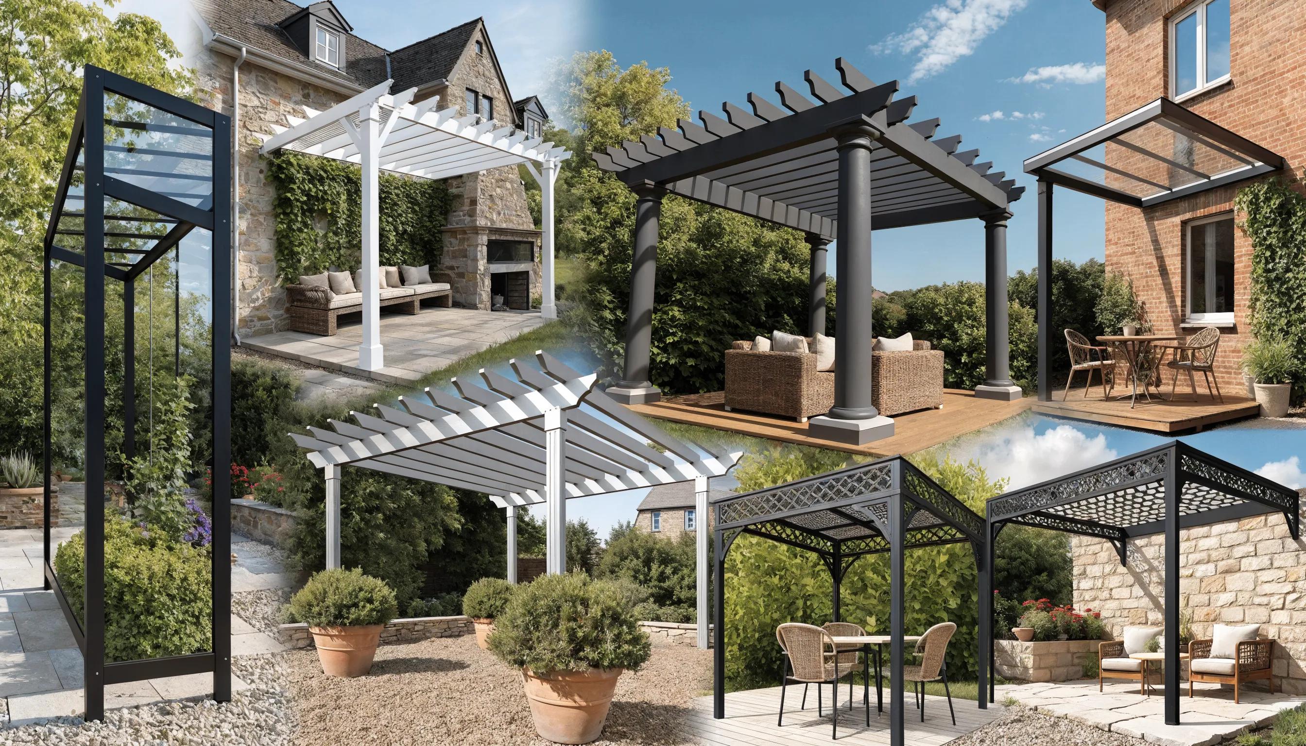 Comparison of freestanding and wall-mounted aluminium pergolas in diverse garden landscapes