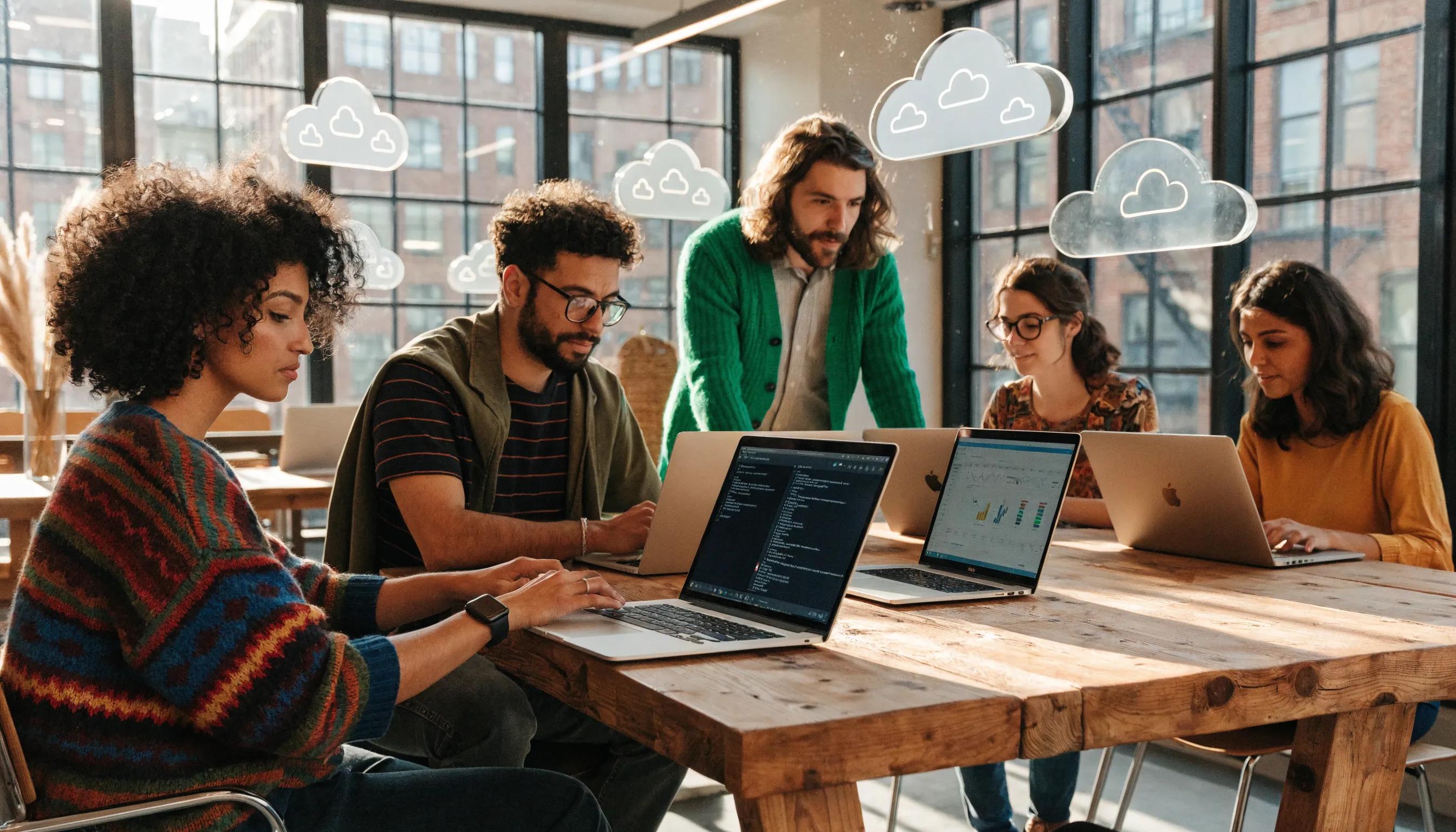 Small business team working together in a modern office environment symbolizing managed cloud hosting benefits