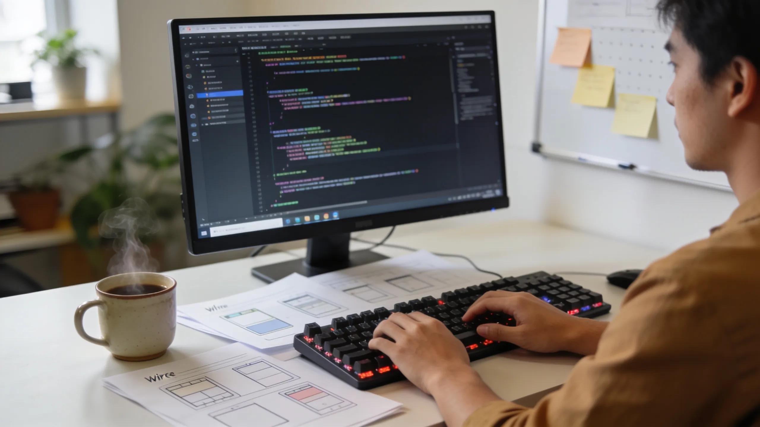 Web developer working on a project in a modern office environment