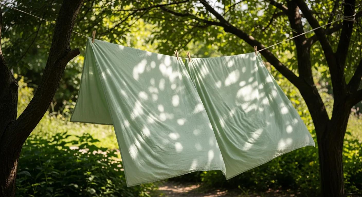 Bamboo sheets drying on a shaded clothesline to preserve softness