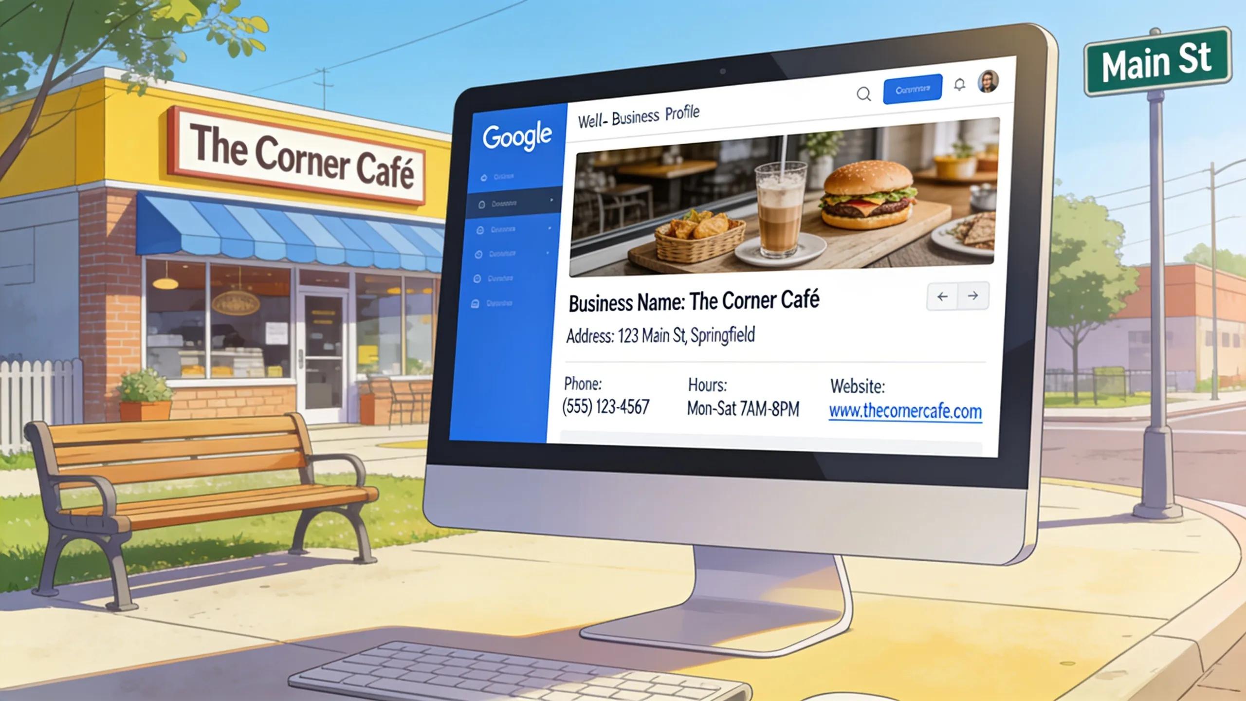 Optimized Google Business Profile displayed on a computer screen, highlighting local business information Optimized Google Business Profile displayed on a computer screen, highlighting local business information