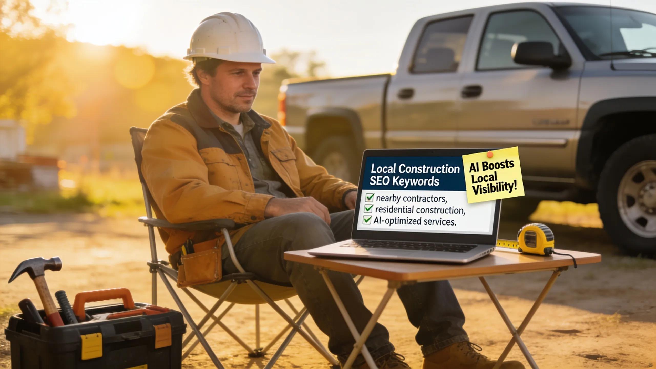Contractor checking local SEO tactics on a tablet while working onsite