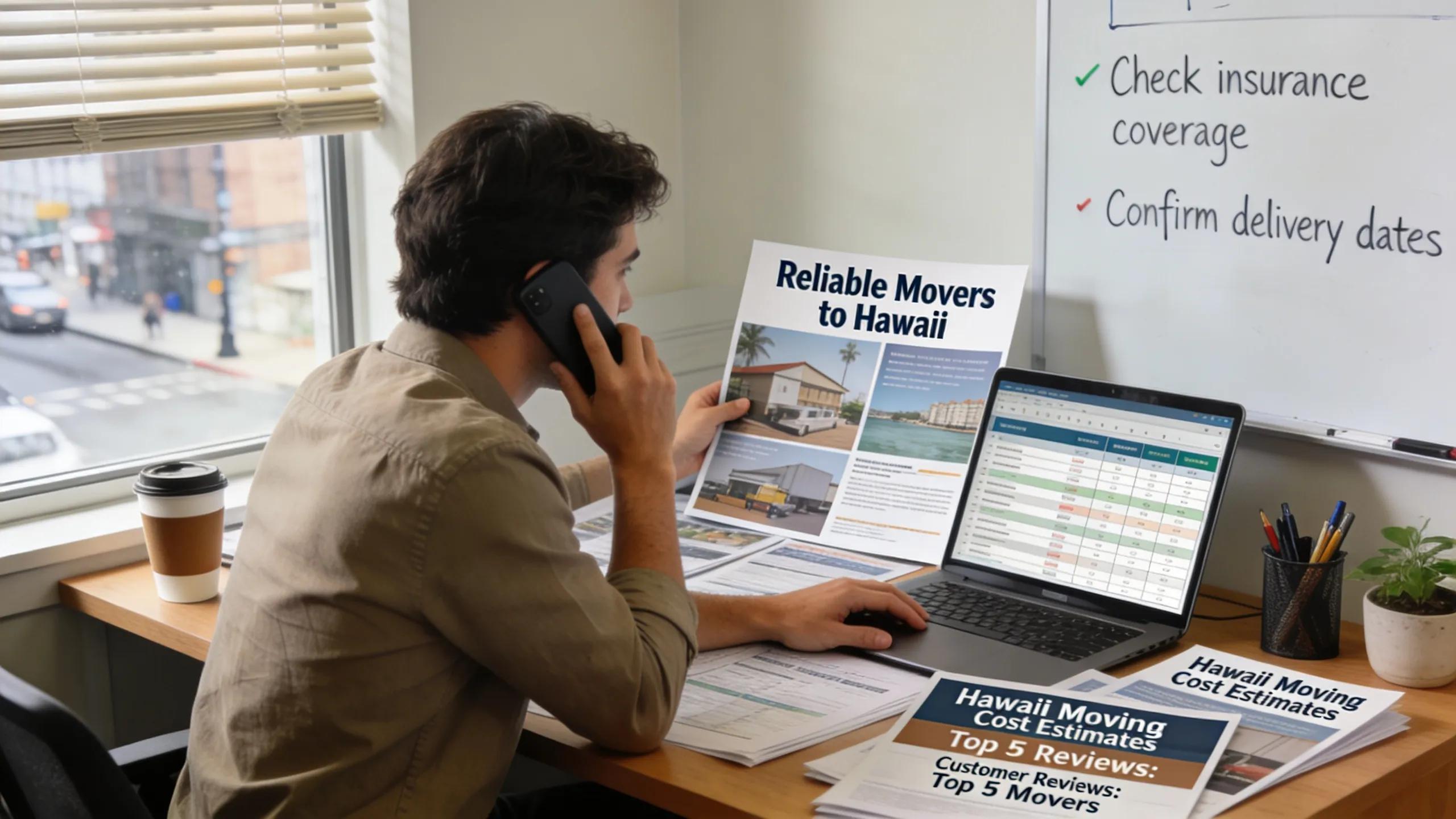 Person evaluating moving service options for a Hawaii relocation