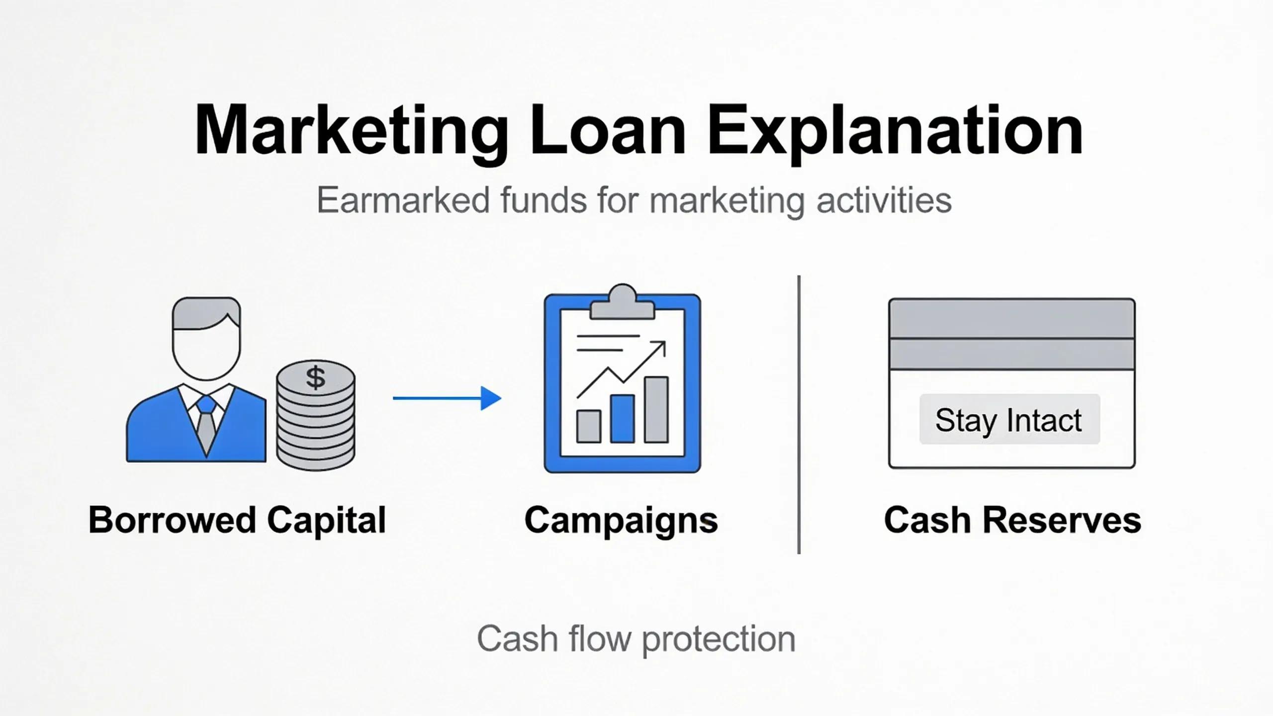 A marketing loan gives a business borrowed capital earmarked for campaigns, so cash reserves stay