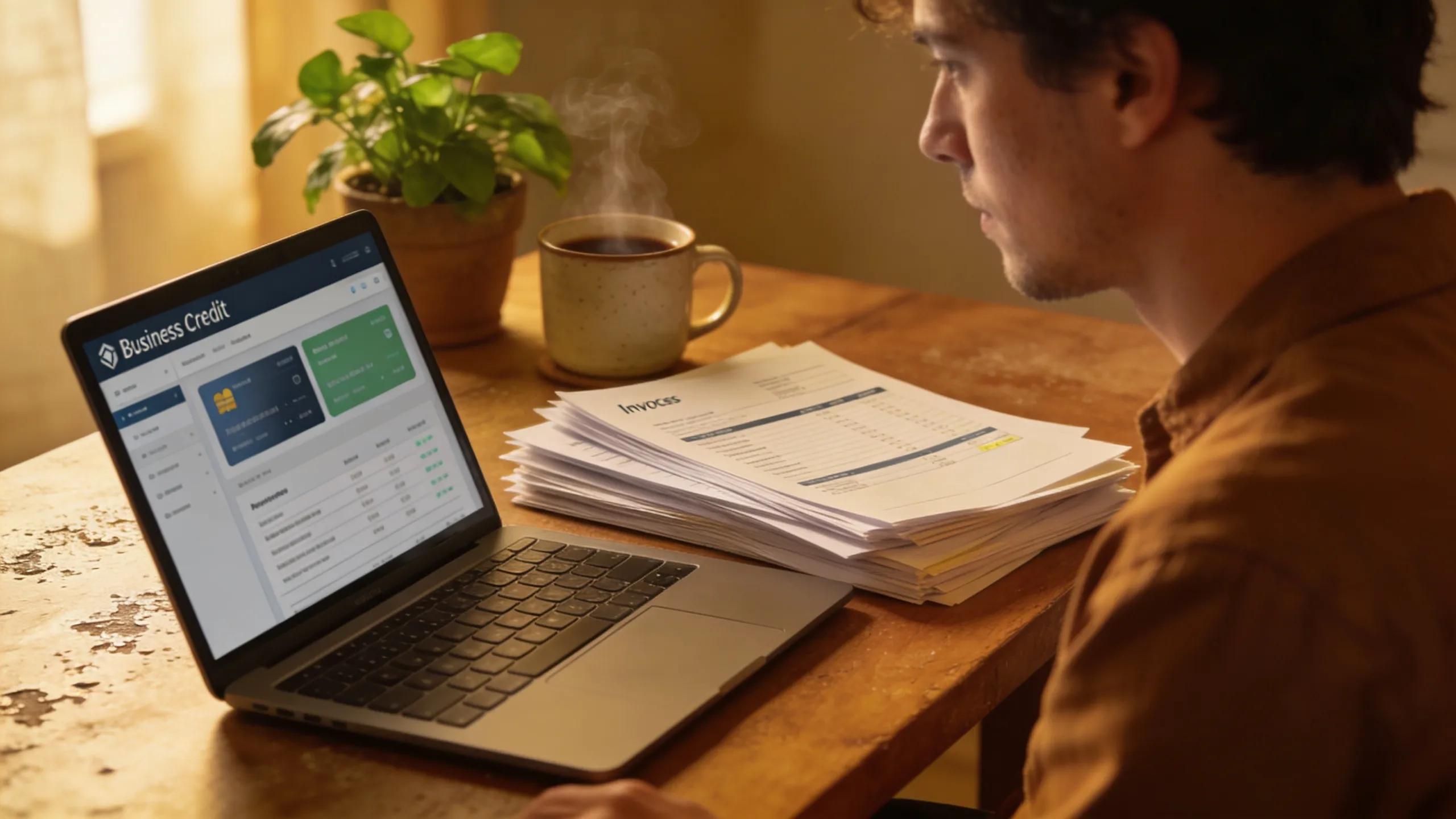 Owner reviewing finances and business credit in a Sterling workspace