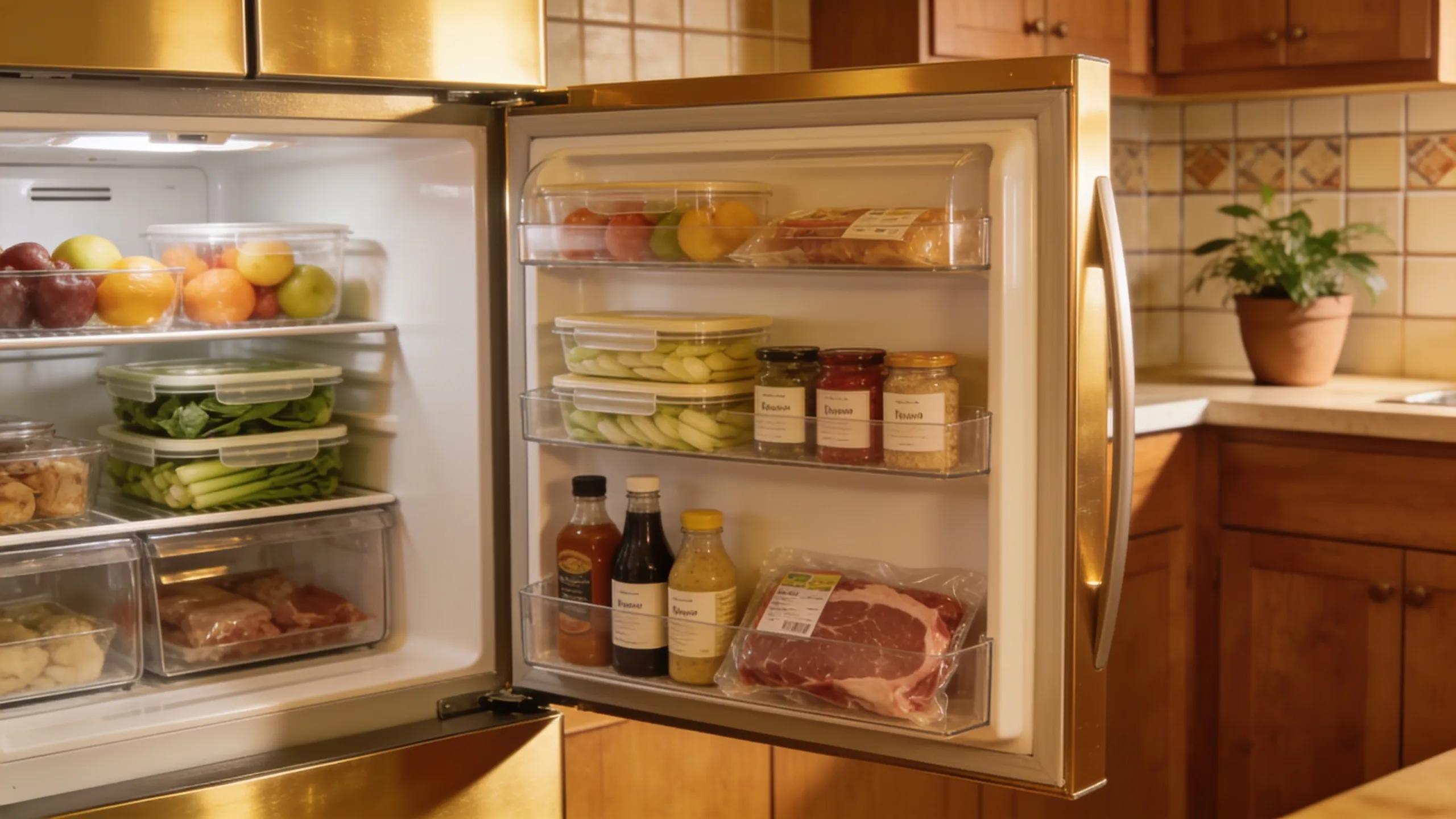 Modern refrigerator showcasing organized food items in a well-lit kitchen, highlighting the importance of troubleshooting
