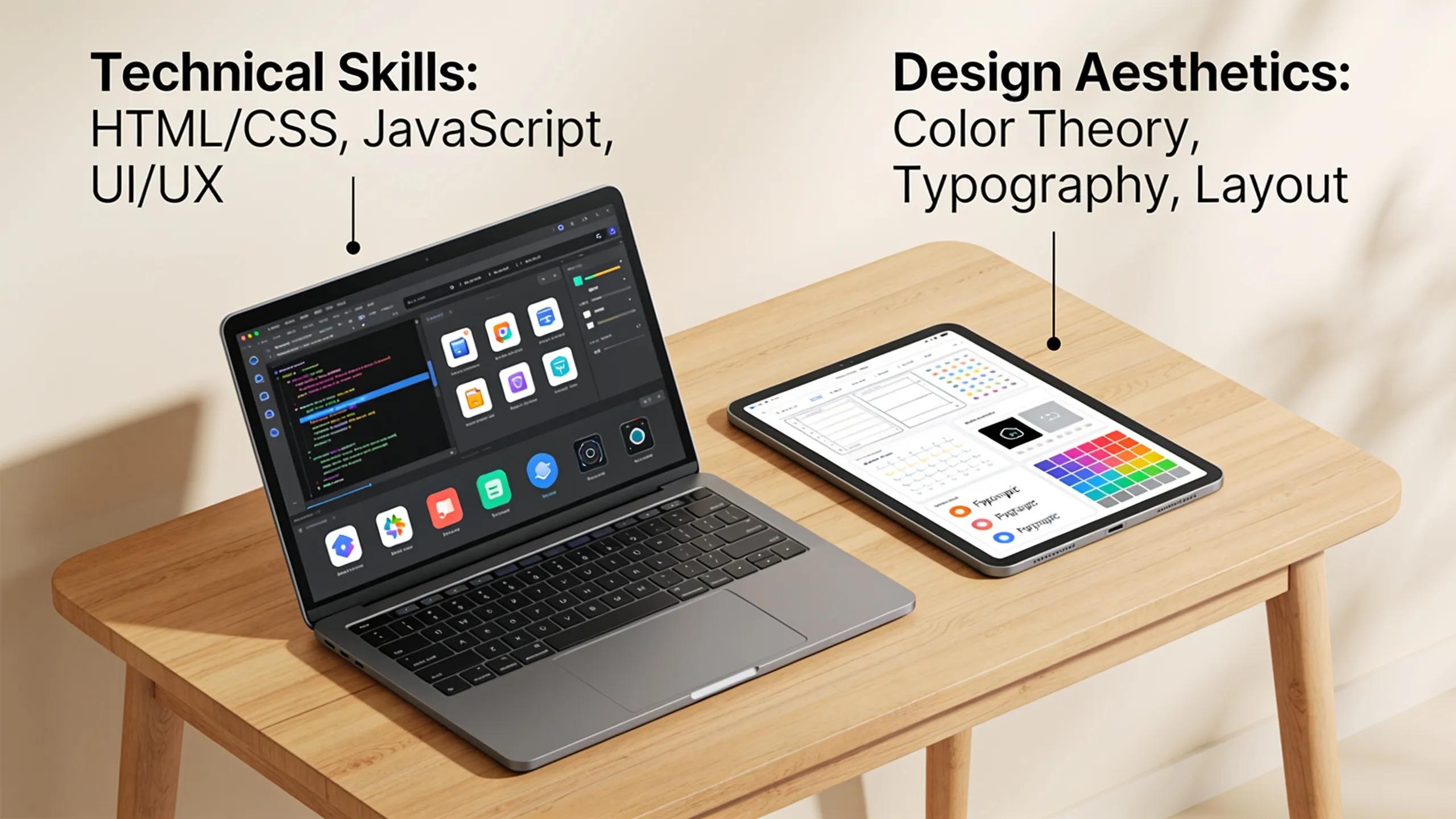 Visual representation of key qualifications for website designers including technical skills