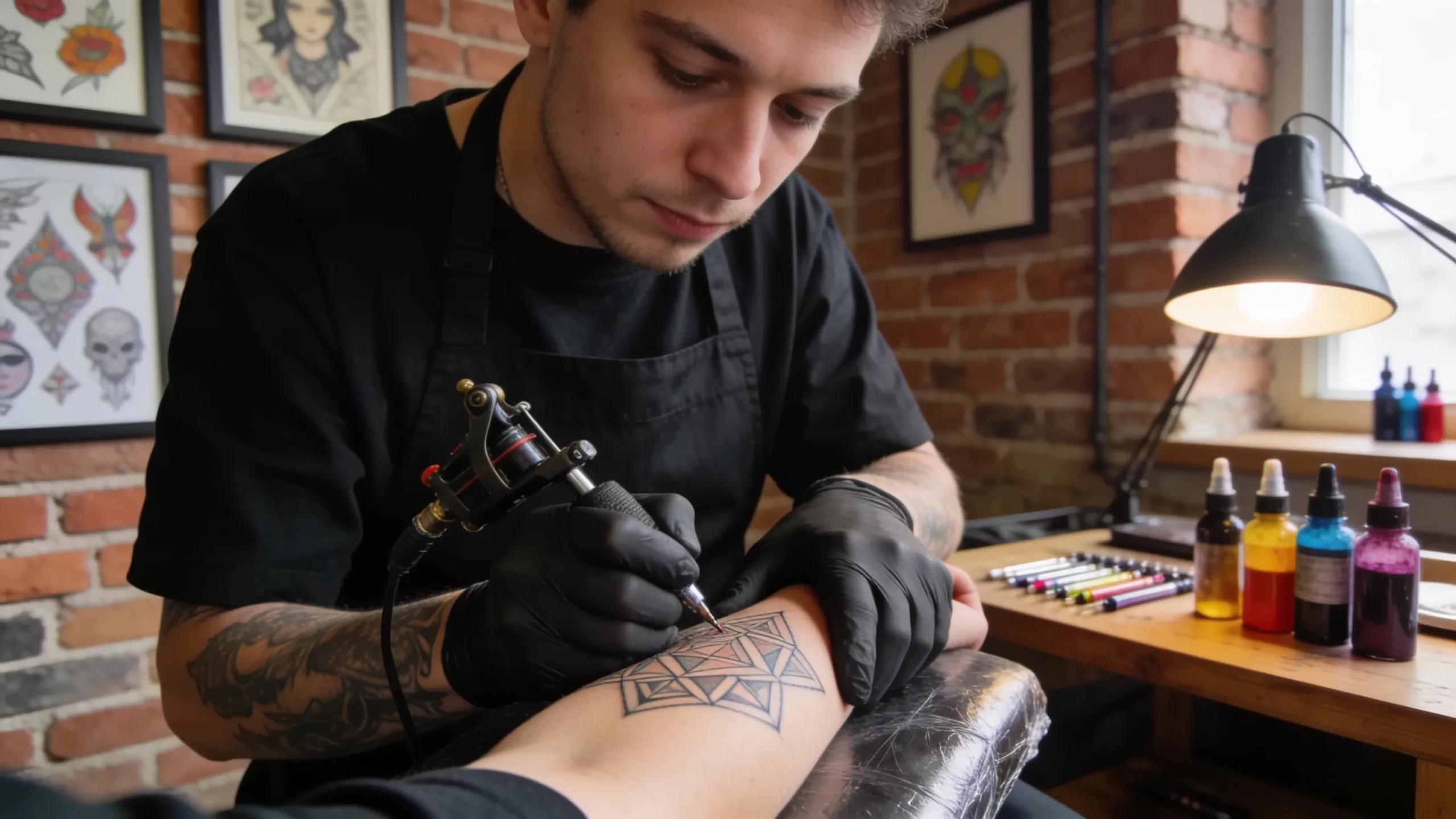 Professional tattoo artist showcasing skills in a creative studio environment