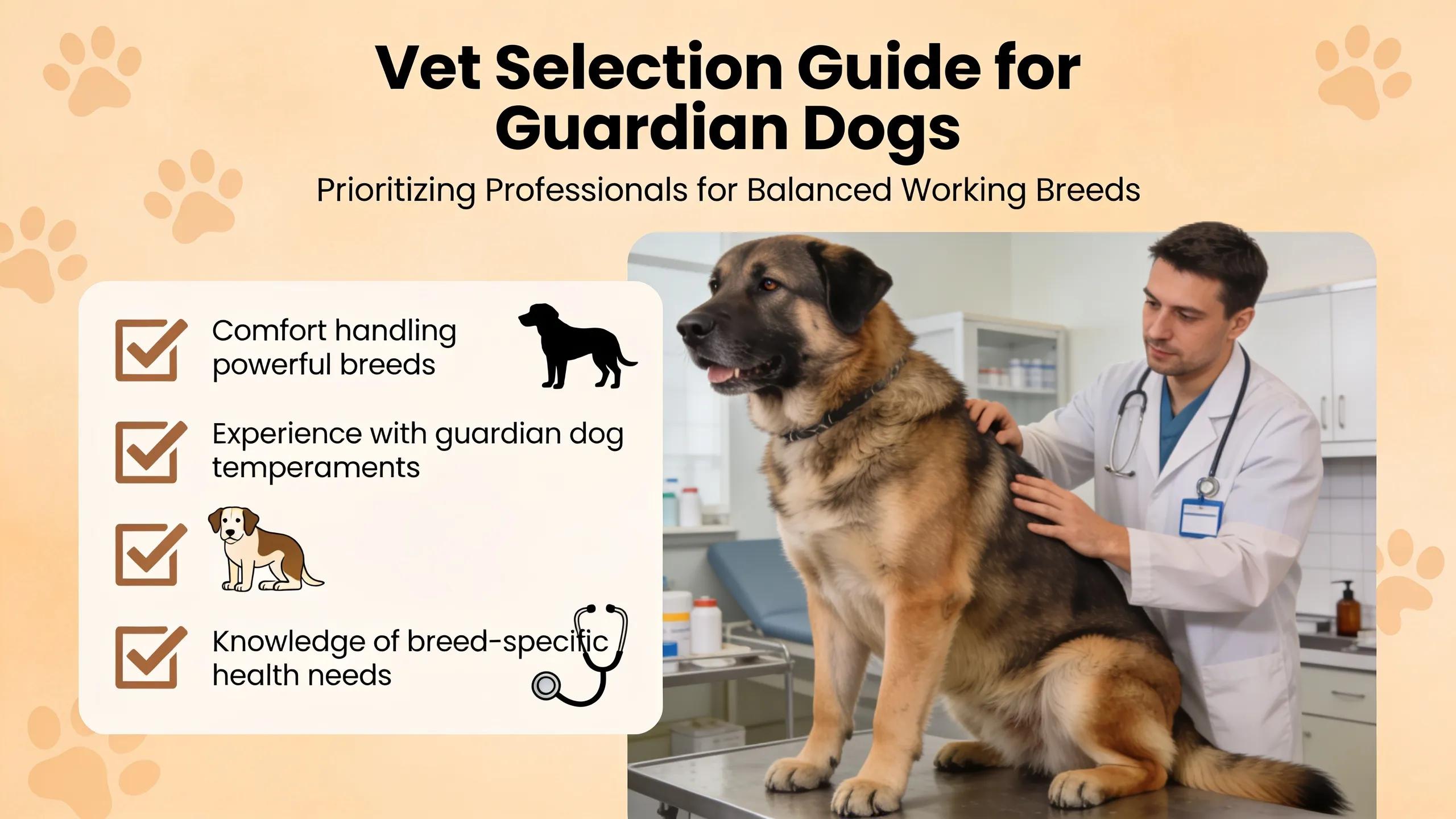 Vet selection should prioritize professionals comfortable examining powerful, balanced dogs bred for guardian work, not