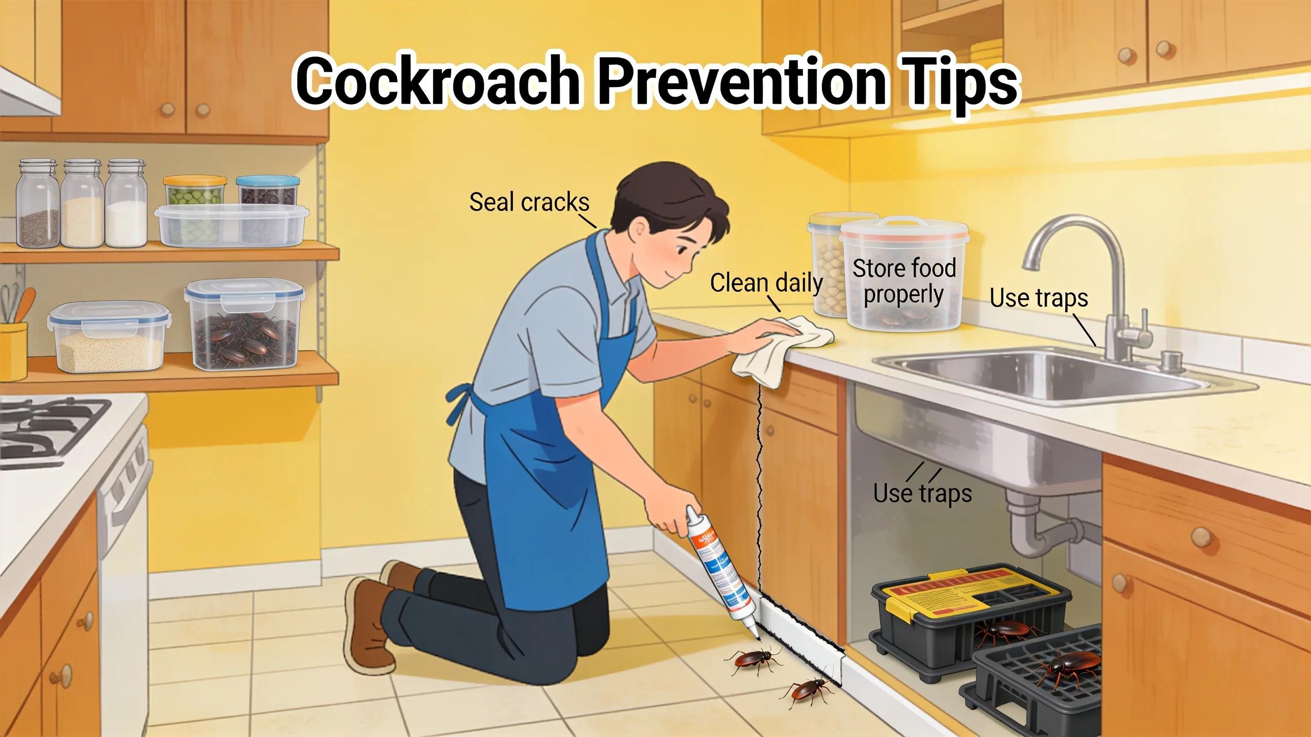 Homeowner implementing cockroach prevention tips in the kitchen