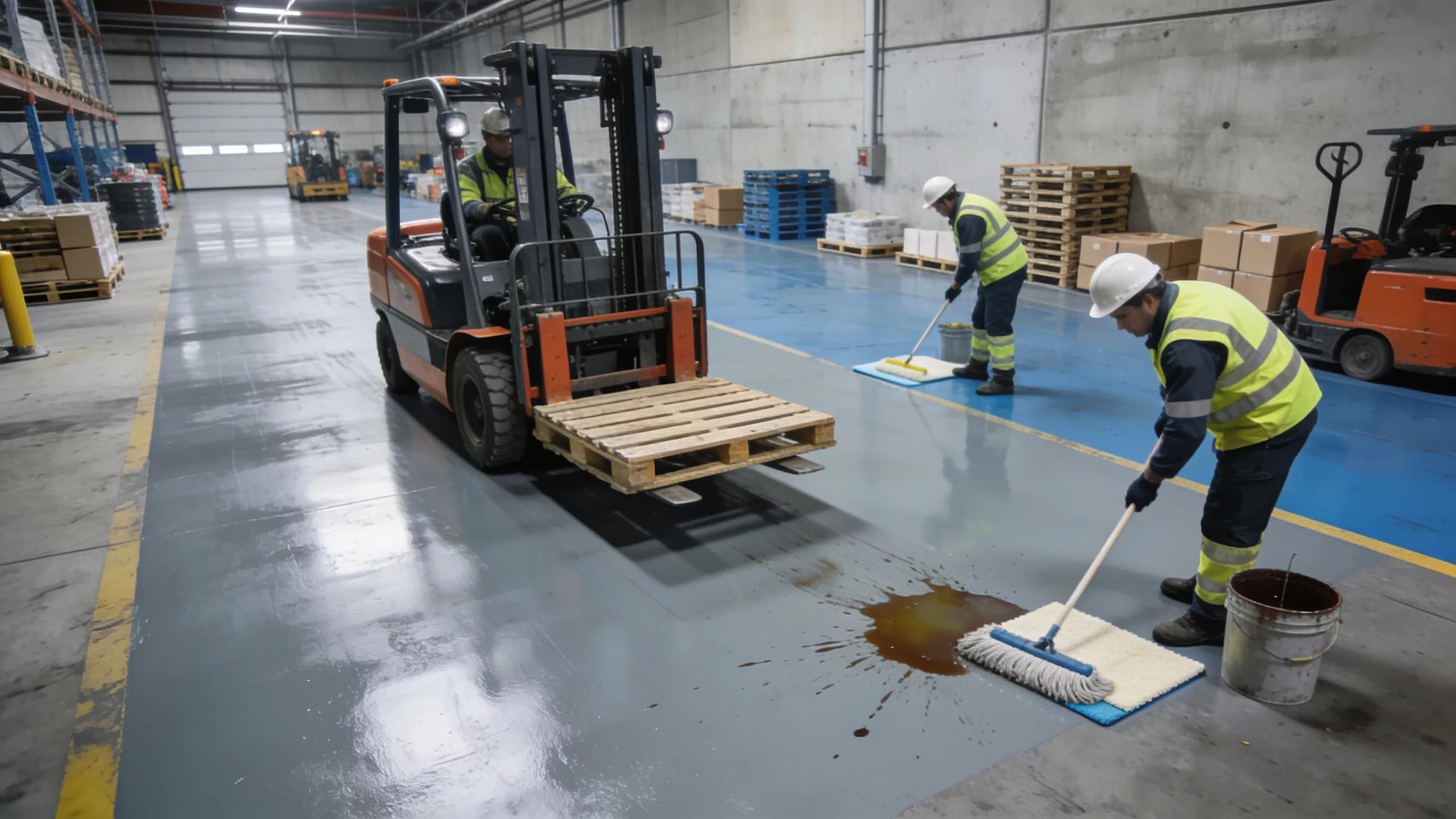 Epoxy flooring demonstrated in a high-traffic industrial environment with machinery
