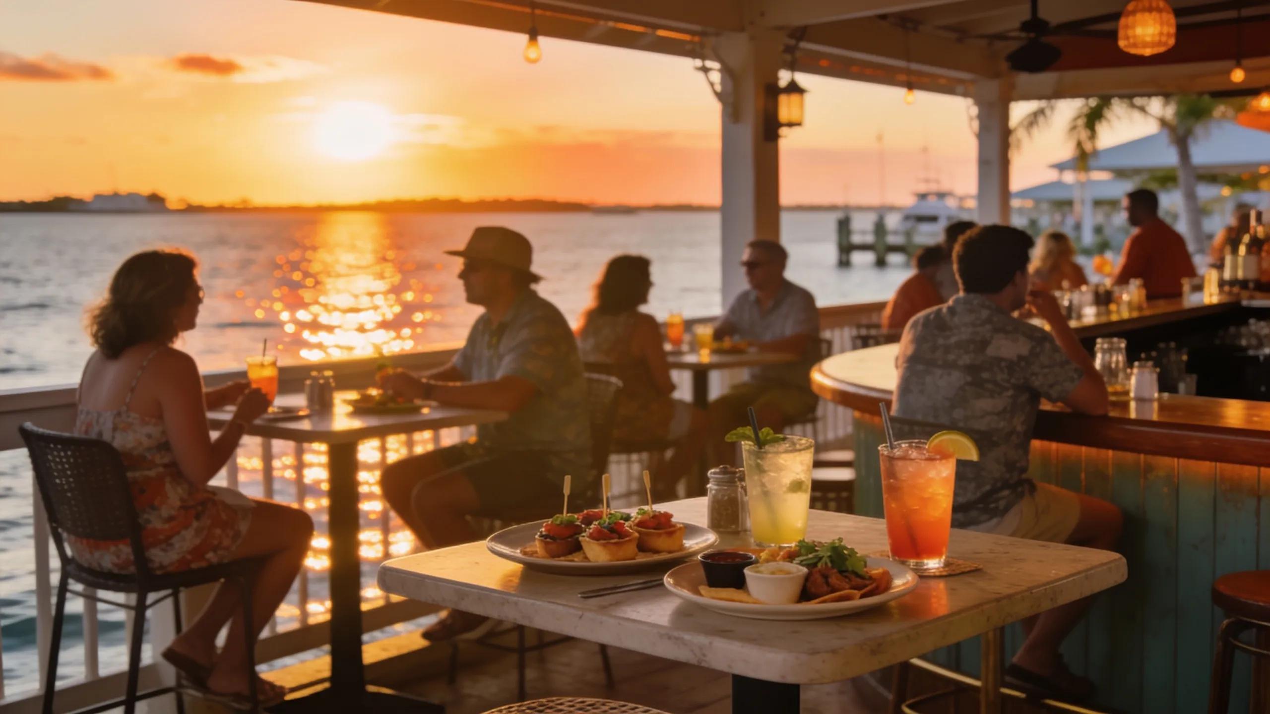 Sunset dining experience showcasing waterfront proximity with Cuban cuisine and ambiance