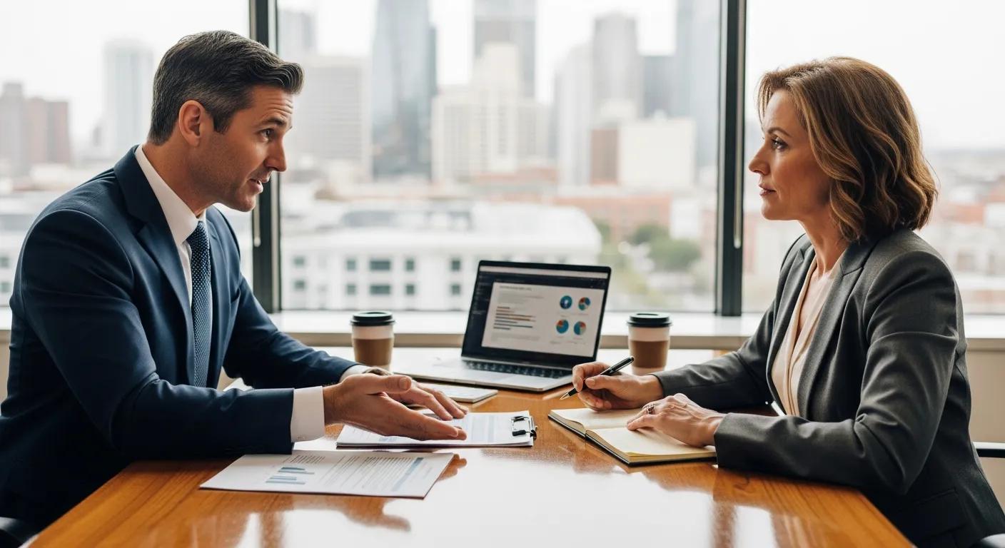 Attorney advising a business owner on growth and succession planning Attorney advising a business owner on growth and succession planning