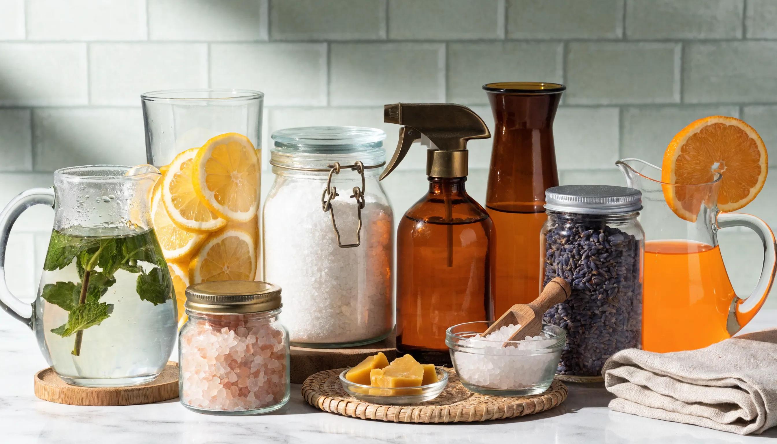 Natural cleaning products and deodorizers for eco-friendly trash bin cleaning methods