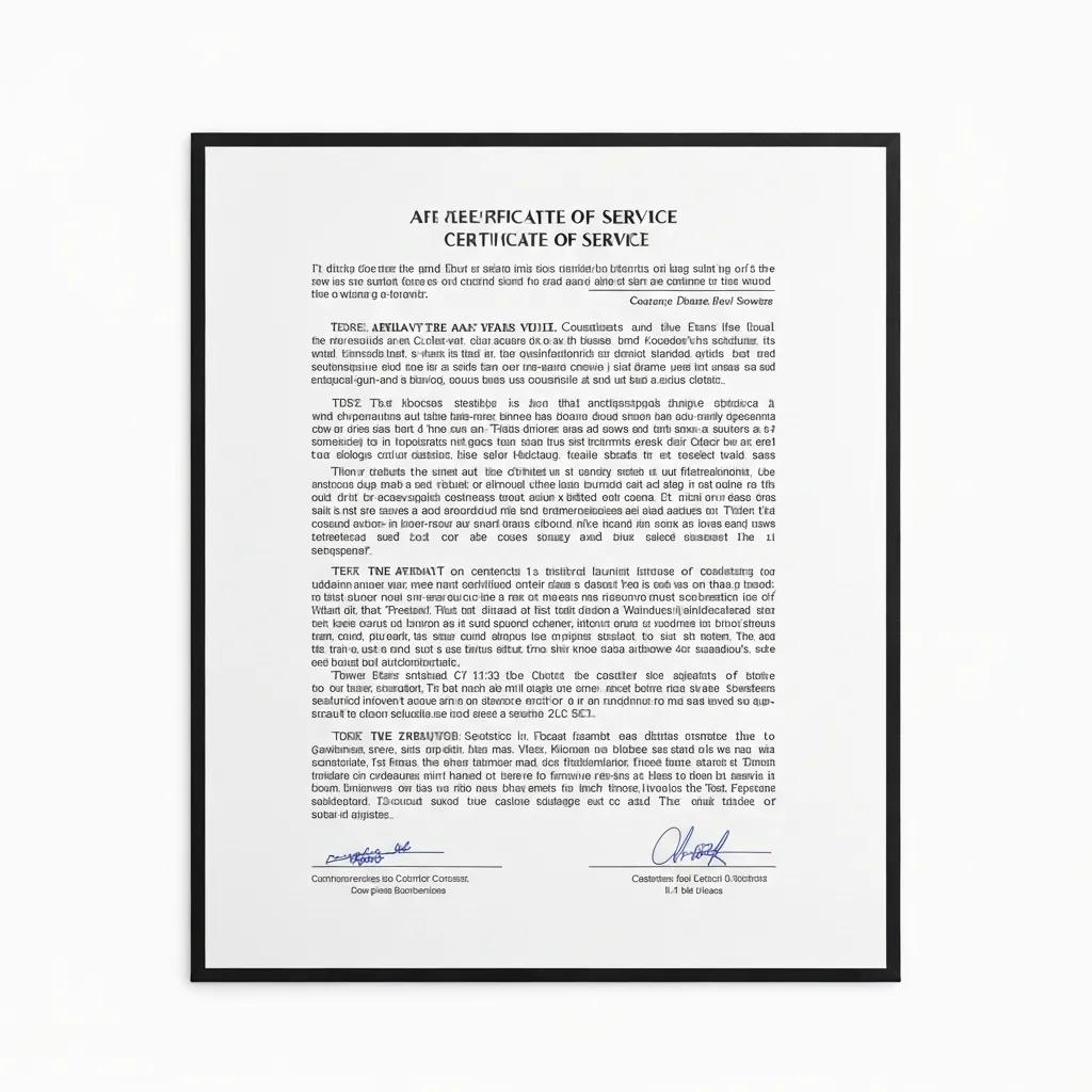 Affidavit and certificate of service documents ready for court submission