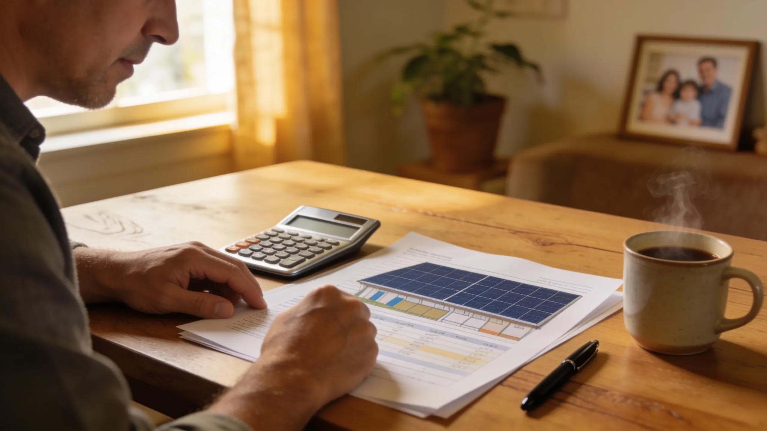 Homeowner assessing financing options for solar roof installation, promoting awareness of available financial incentives