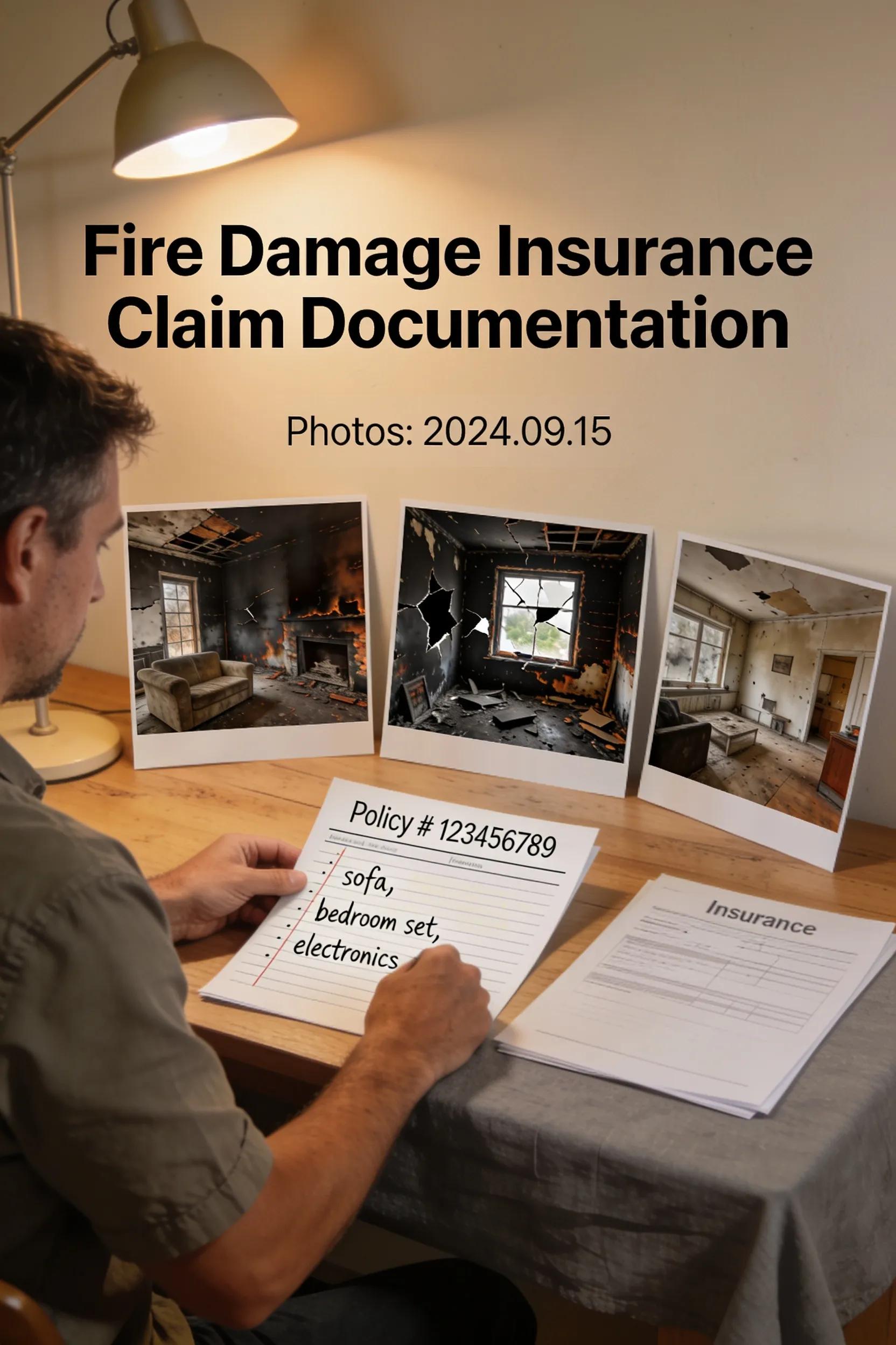 Homeowner preparing documentation for fire damage insurance claims