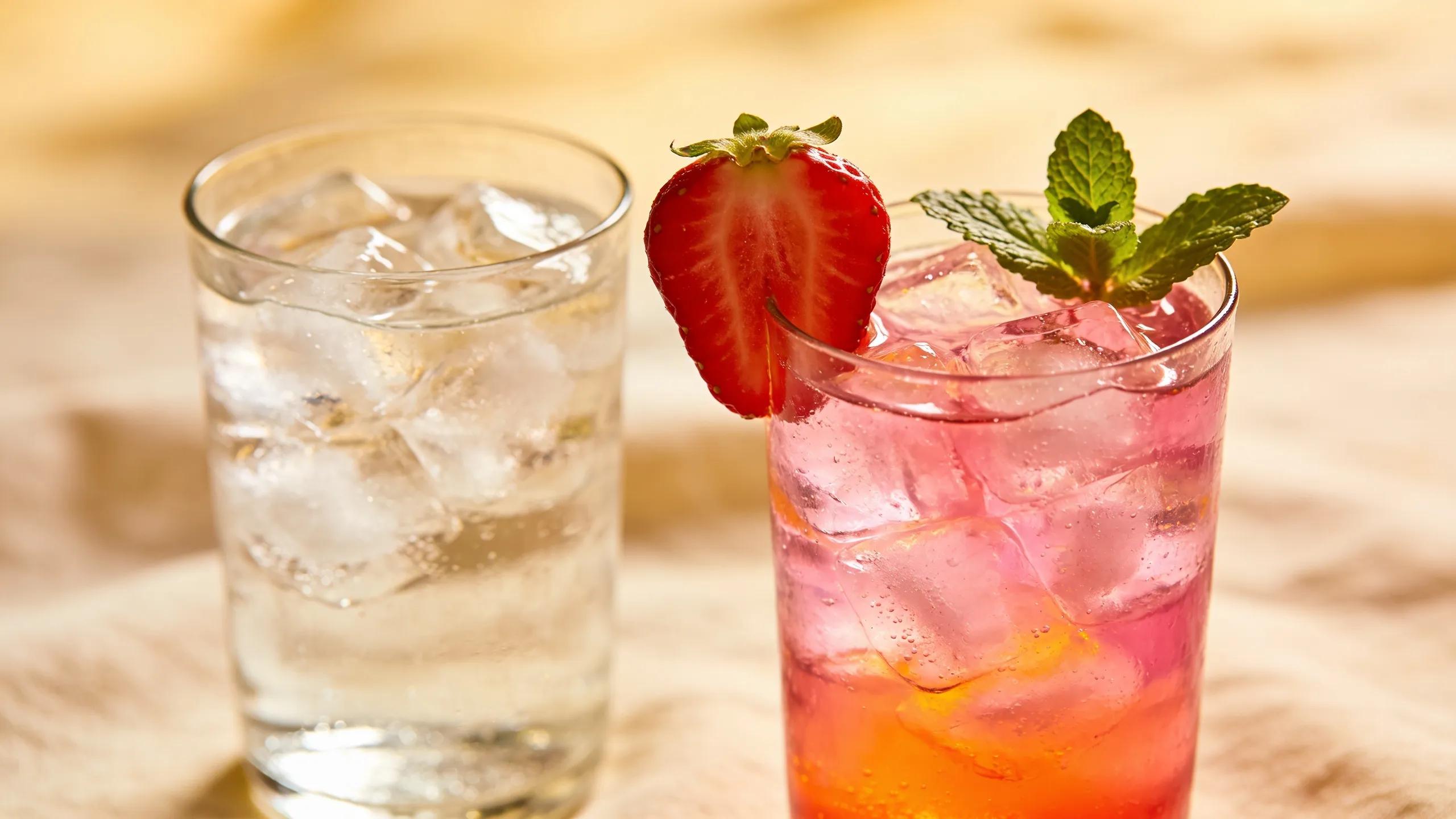 Contrasting flavored vodka soda and regular vodka soda showcasing calorie differences