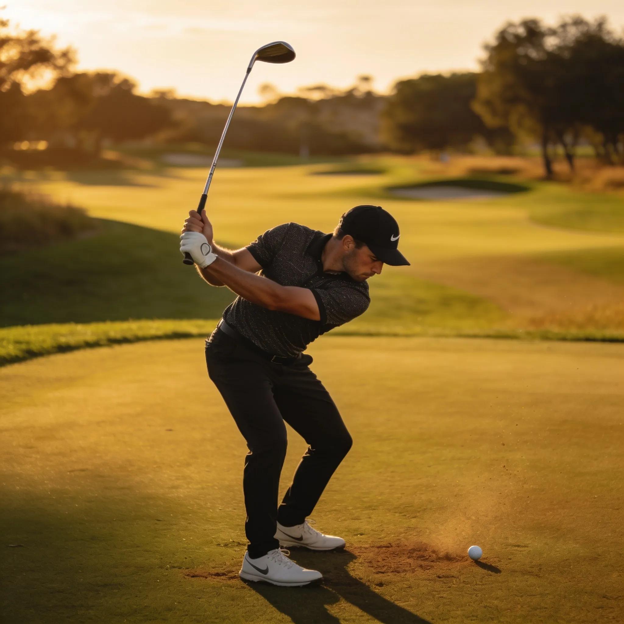 Golfer teeing off, demonstrating techniques for maximizing driving distance and control