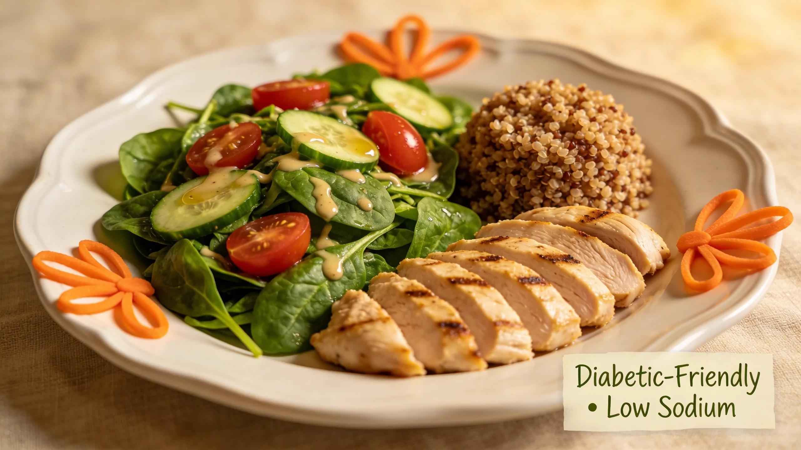Healthy meal options for seniors focusing on diabetic and low sodium dietary restrictions