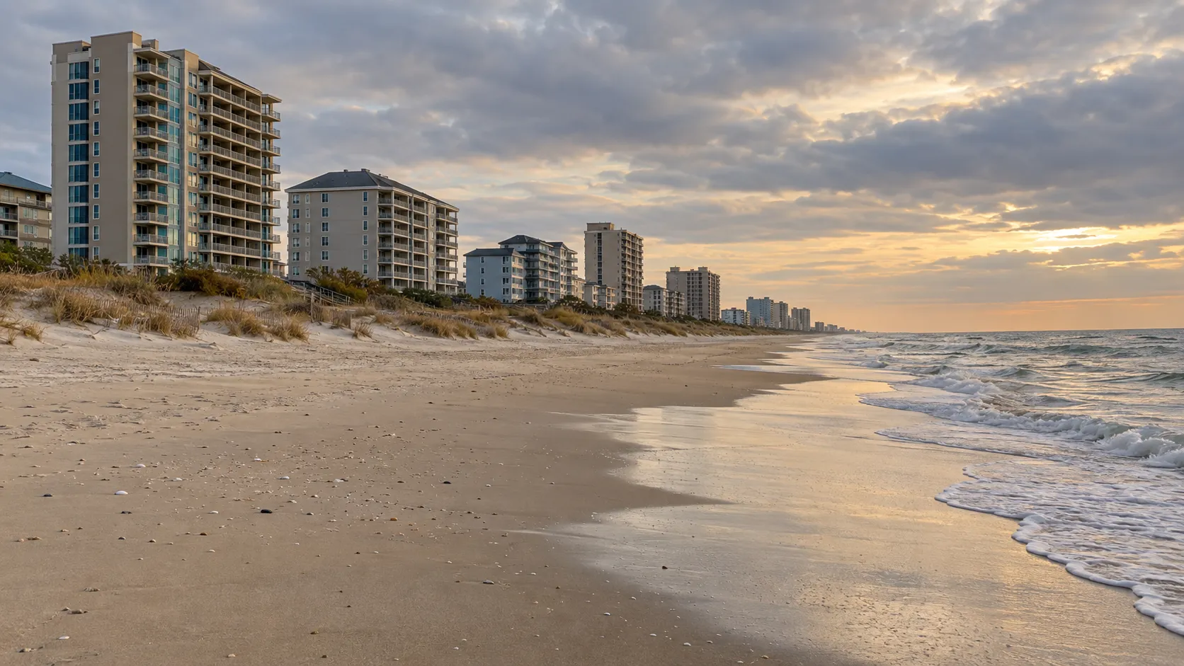 Quiet off-season beach and condo buildings in Ocean City, Maryland