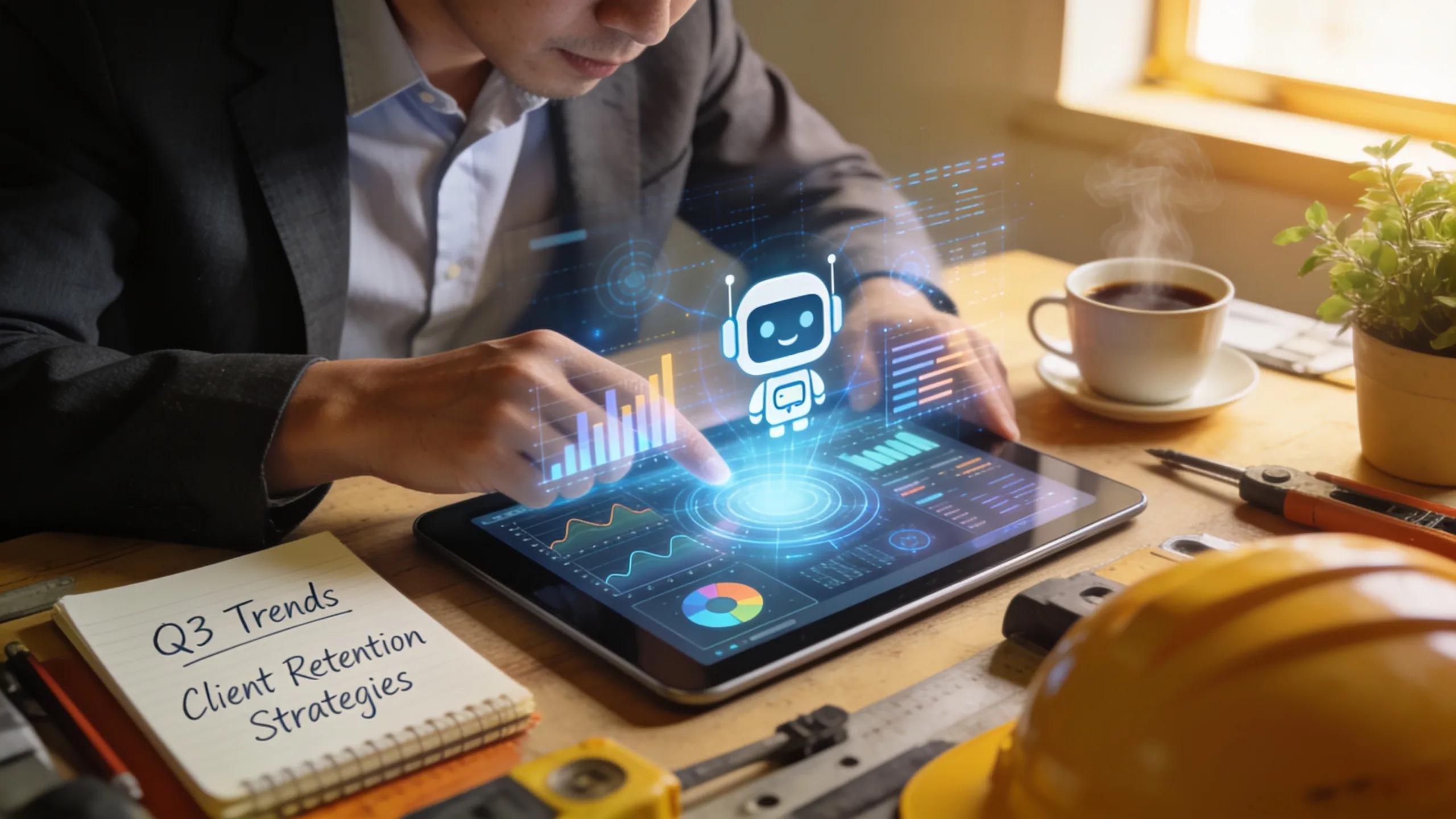 Contractor analyzing customer behavior insights with digital tools