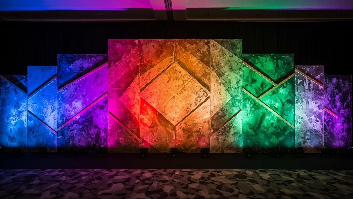 Professional backdrop setup at an event showcasing vibrant colors and textures