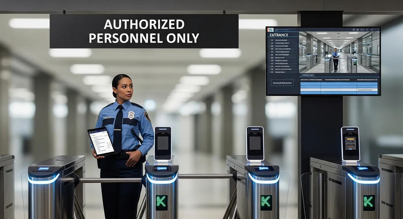 Security officer overseeing access controls to prevent unauthorized entry