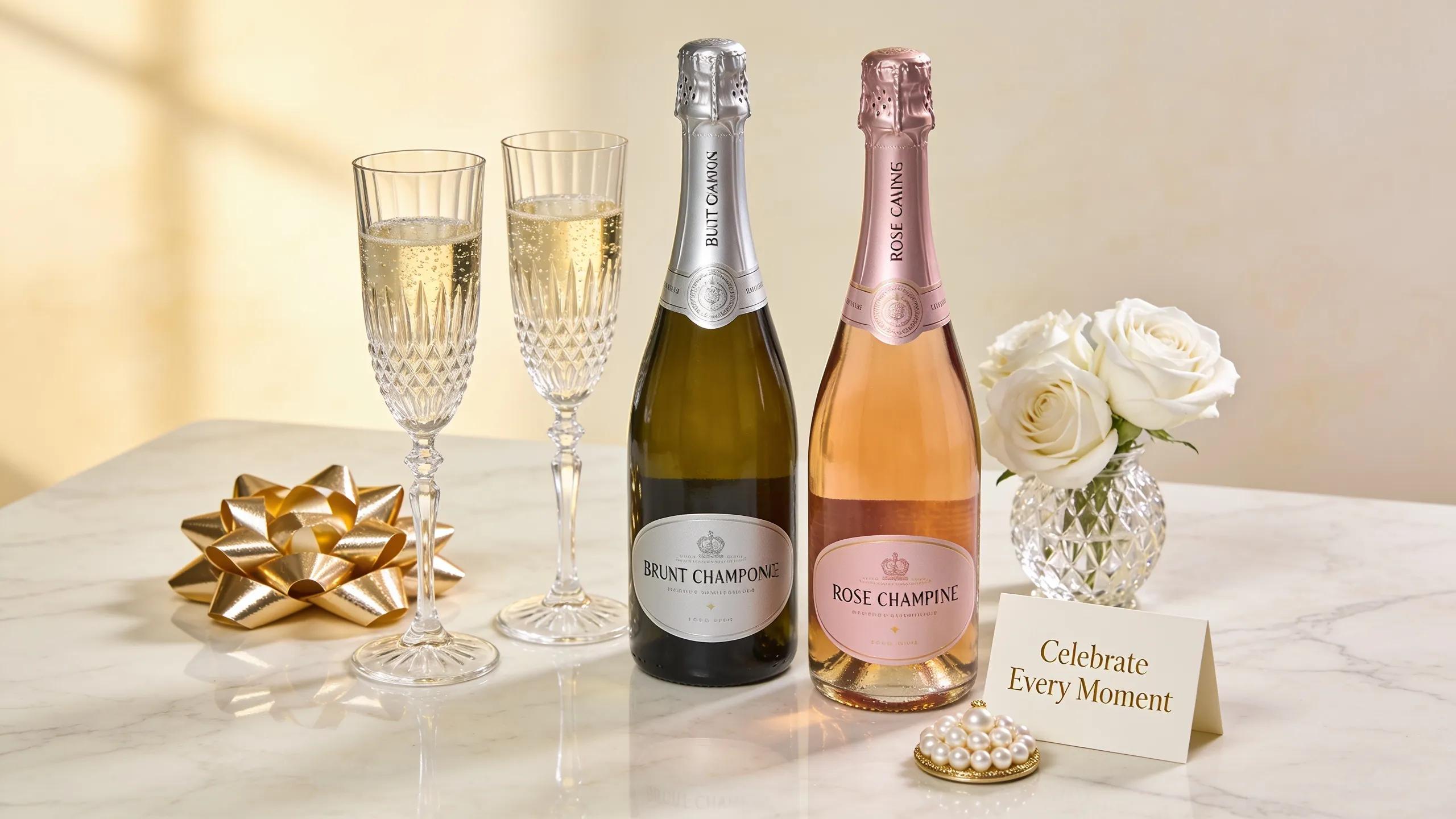Elegant champagne gift set with glasses, featuring assorted premium champagne types suitable for gifting