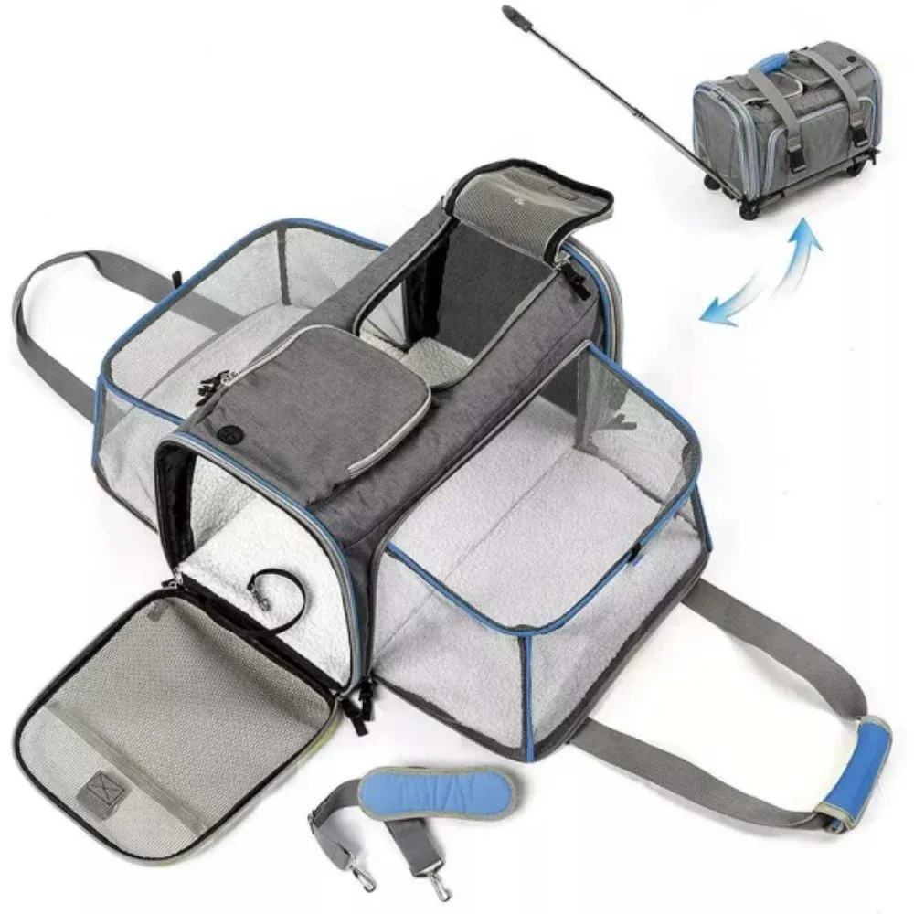 Collection of soft-sided pet carriers showcasing features for air travel comfort