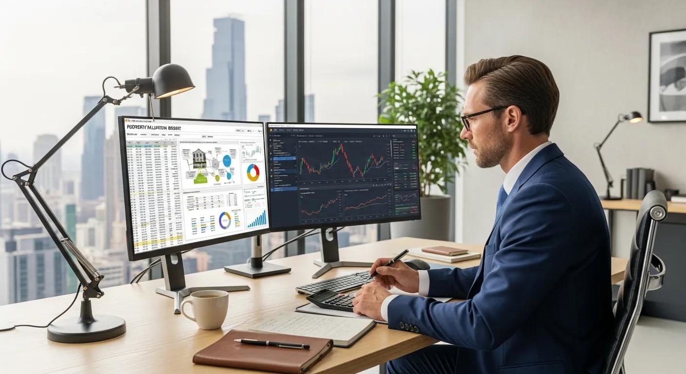 Financial analyst conducting collateral valuation analysis in a modern office