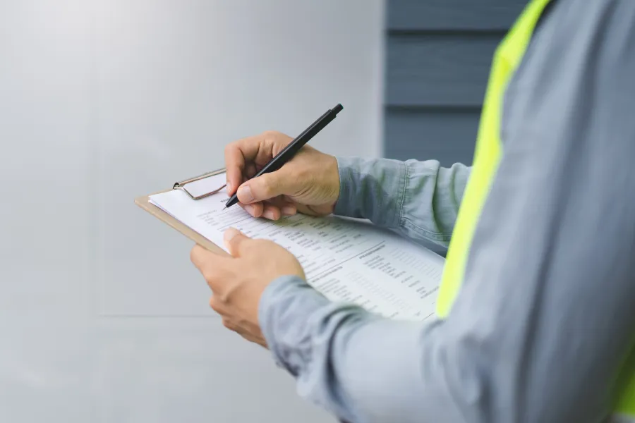 Certified code enforcement official reviewing building plans for compliance with safety and energy efficiency standards in Buffalo, NY.