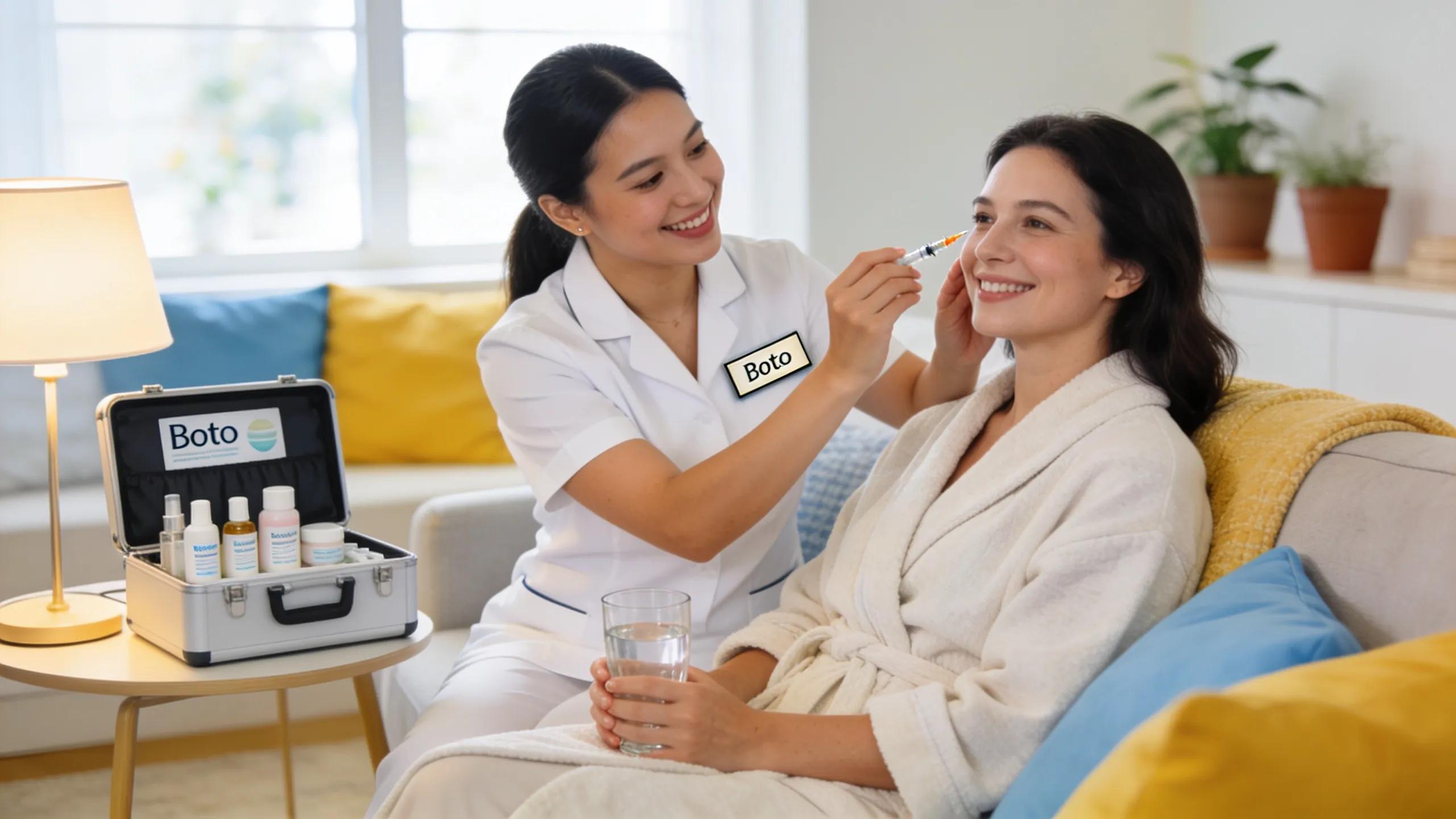 Practitioner providing mobile Botox and hydration services at a client's home showcasing convenience