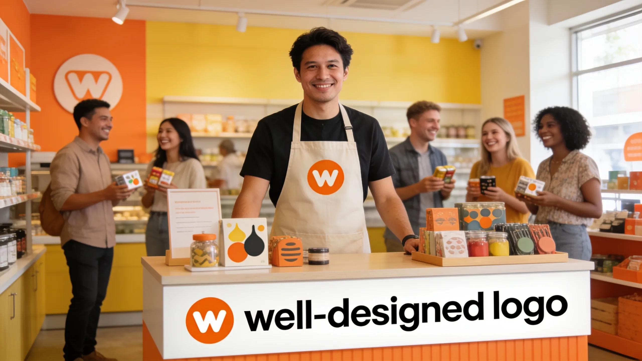 Small business owner showcasing unique brand identity in a vibrant retail space