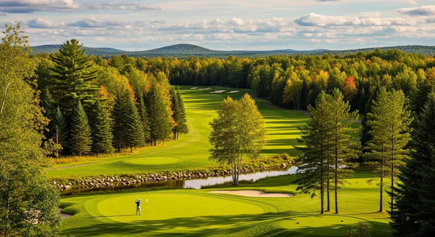 Northern Michigan landscape with a public golf course set among natural scenery Northern Michigan landscape with a public golf course set among natural scenery