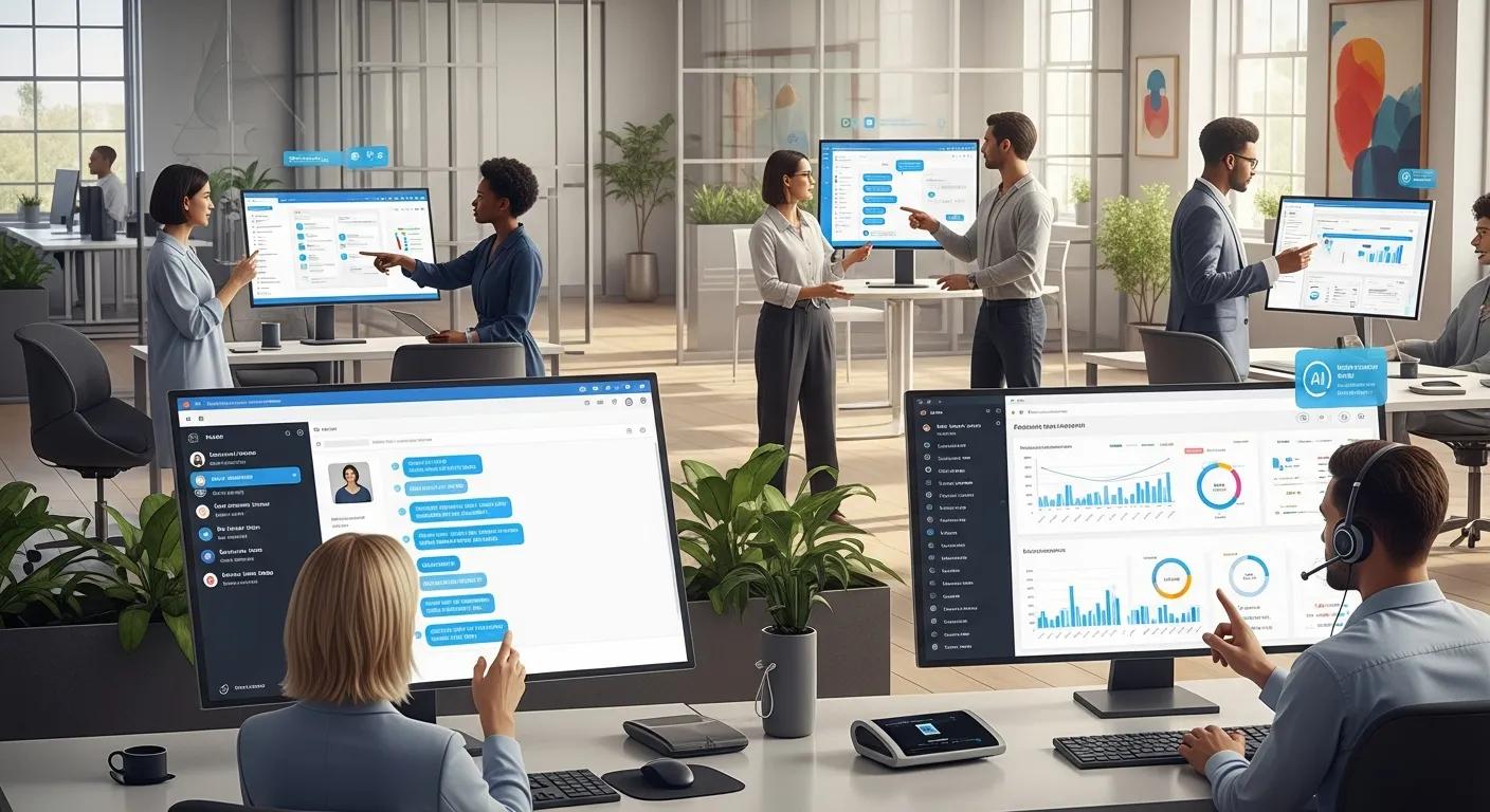 A business team using Answer Engine Optimization AEO tools and AI dashboards to generate more leads online